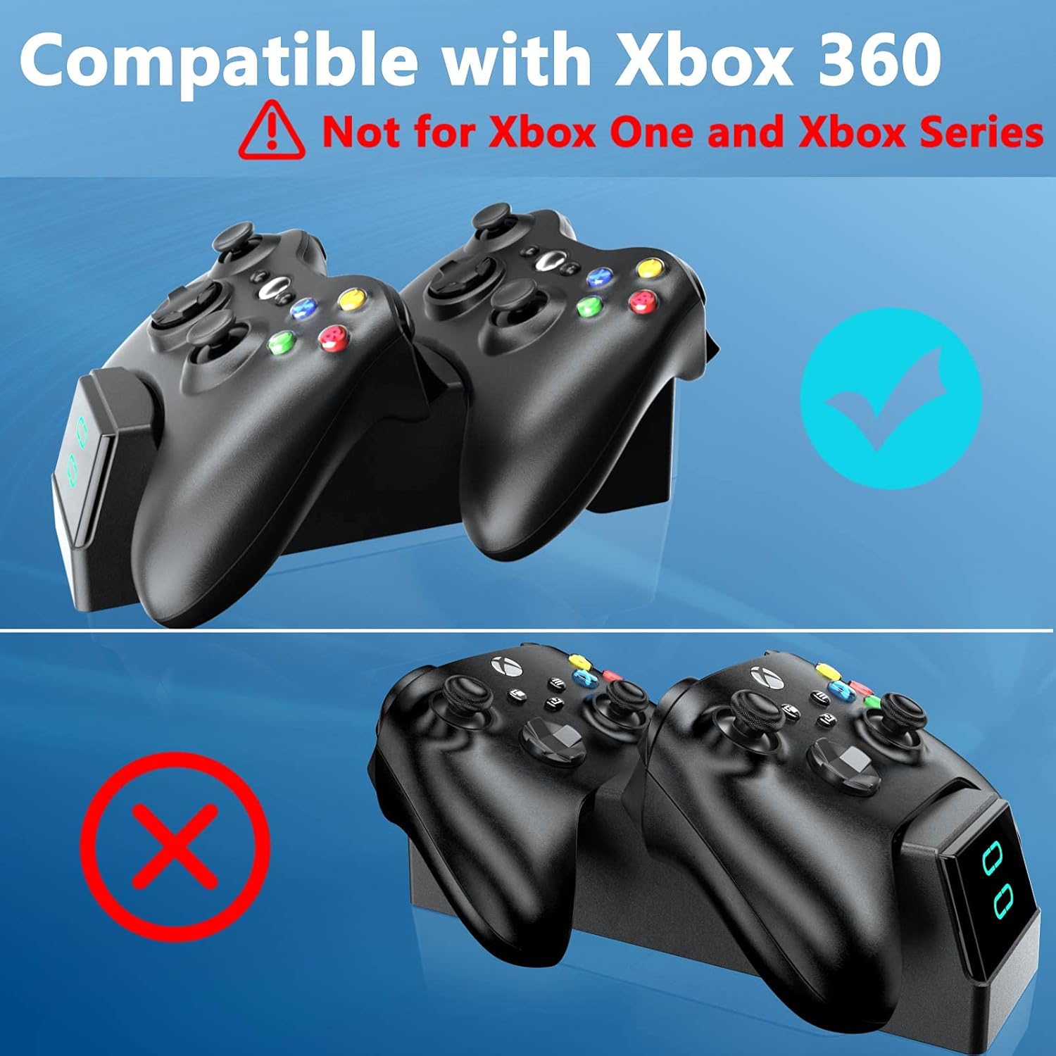 BOFFO Dual Controller Charger Dock for Xbox 360 with 2x 1200mAh Rechargeable Batteries and Charging Cable - Image 4