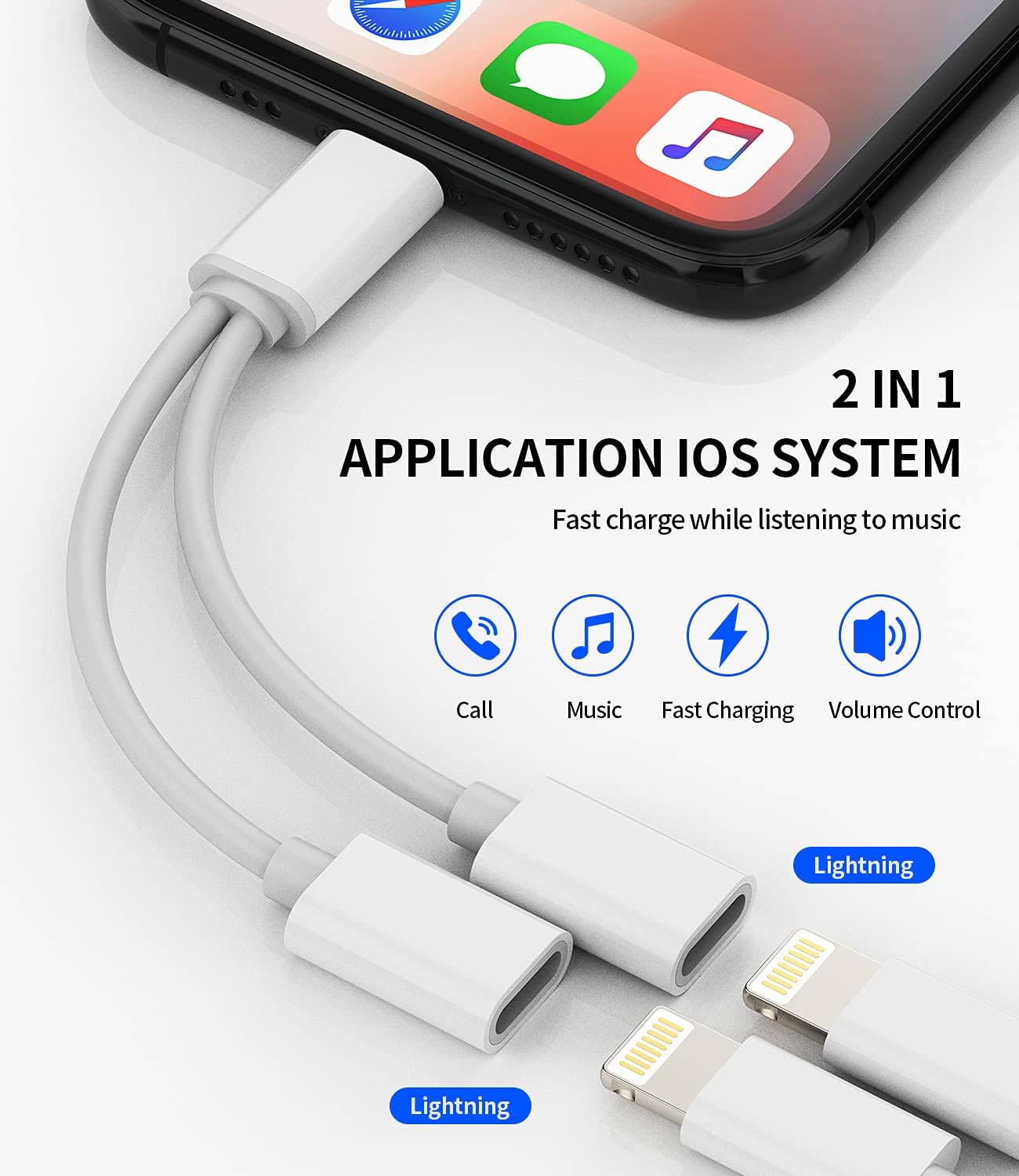 Lightning to 3.5mm Headphone Adapter and Charger Splitter for iPhone 11 12 Pro XS XR X 8 Plus iPad Air - Image 2
