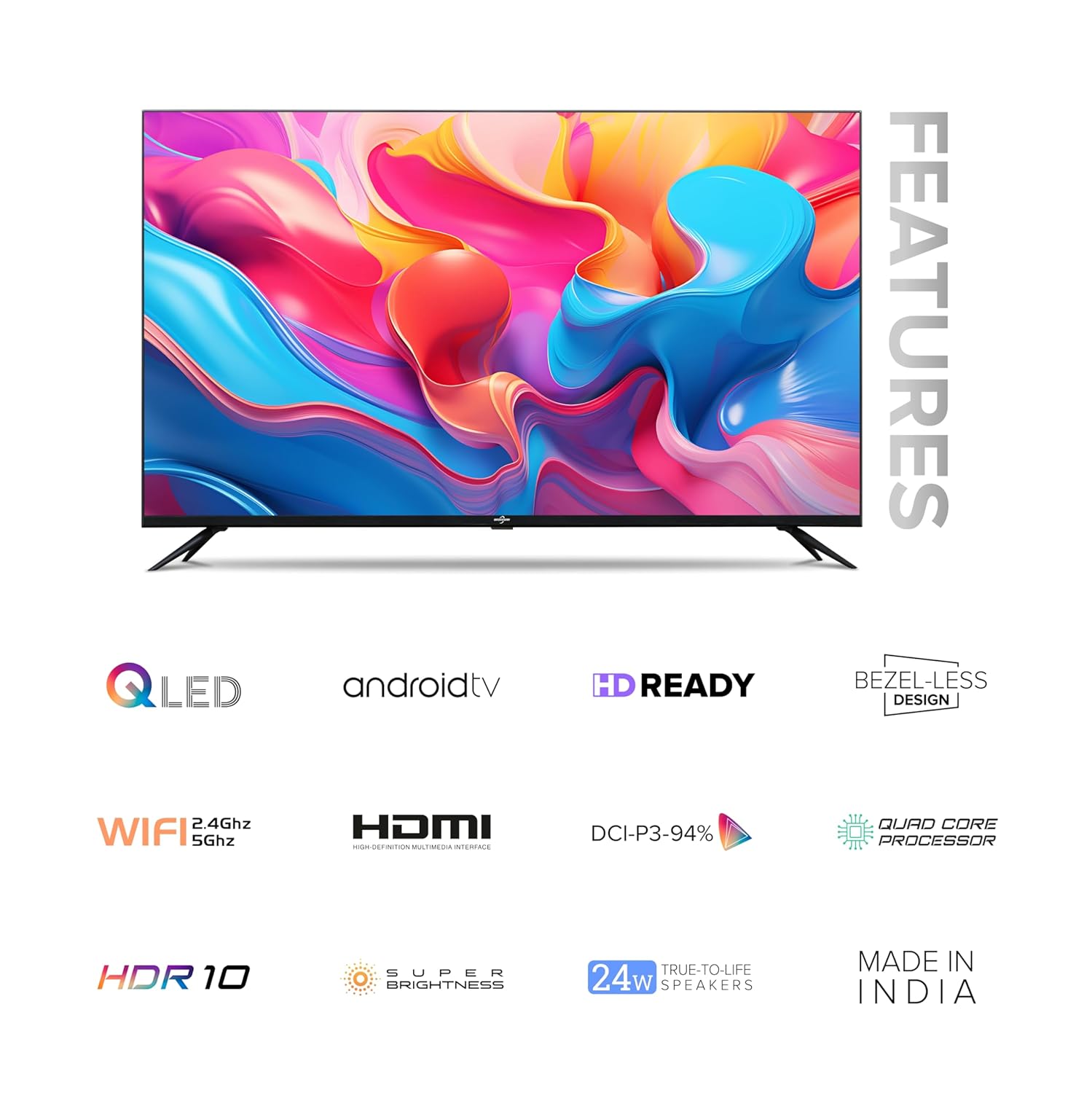 BAZEEGAR 32 Inch HD Ready Smart QLED Android TV BAZ32S Black - Image 2