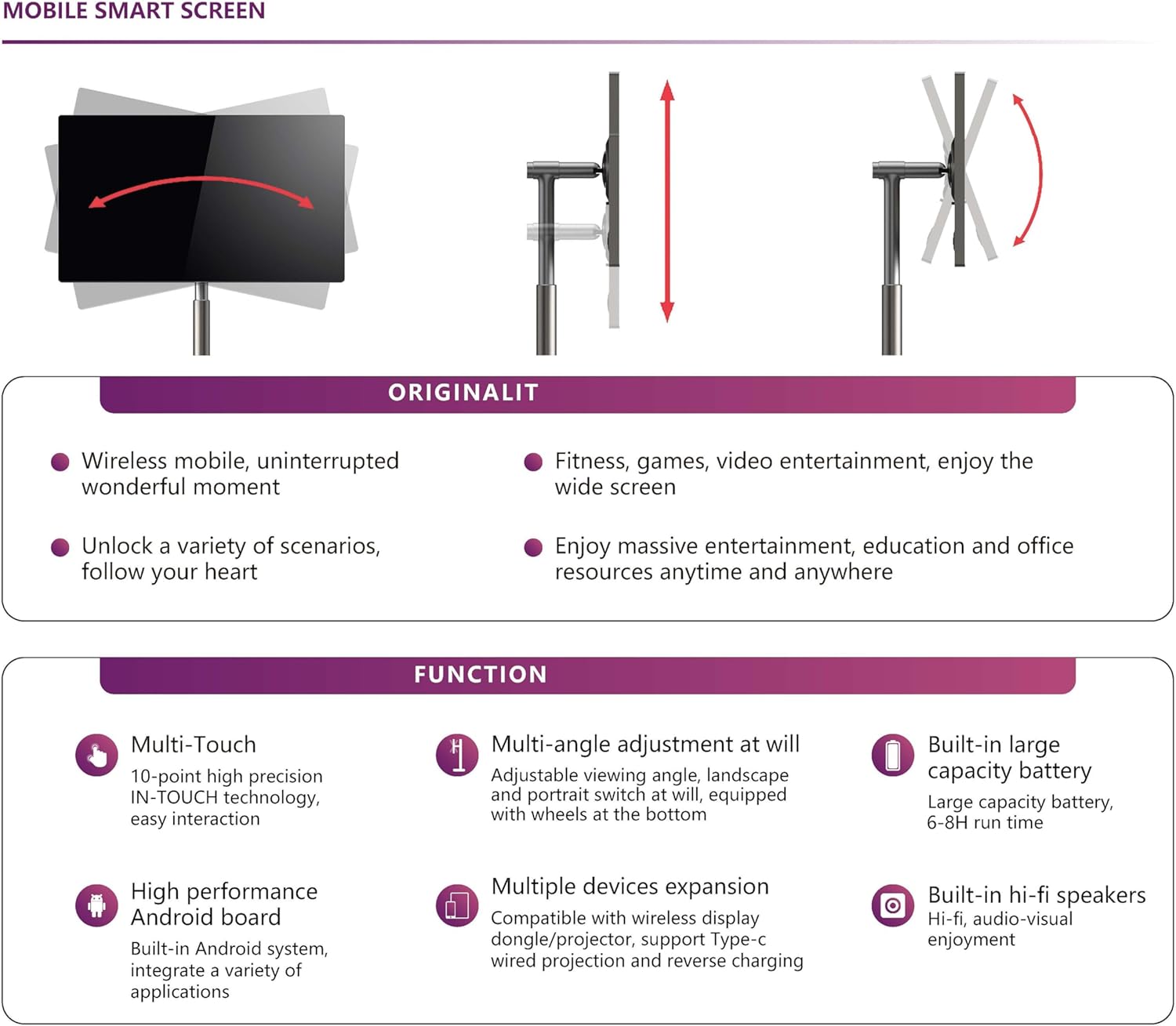 32 Inch Portable UHD 4K Touch Screen Smart TV Monitor with Built-in Battery and Wireless Stereo Speakers - Image 7