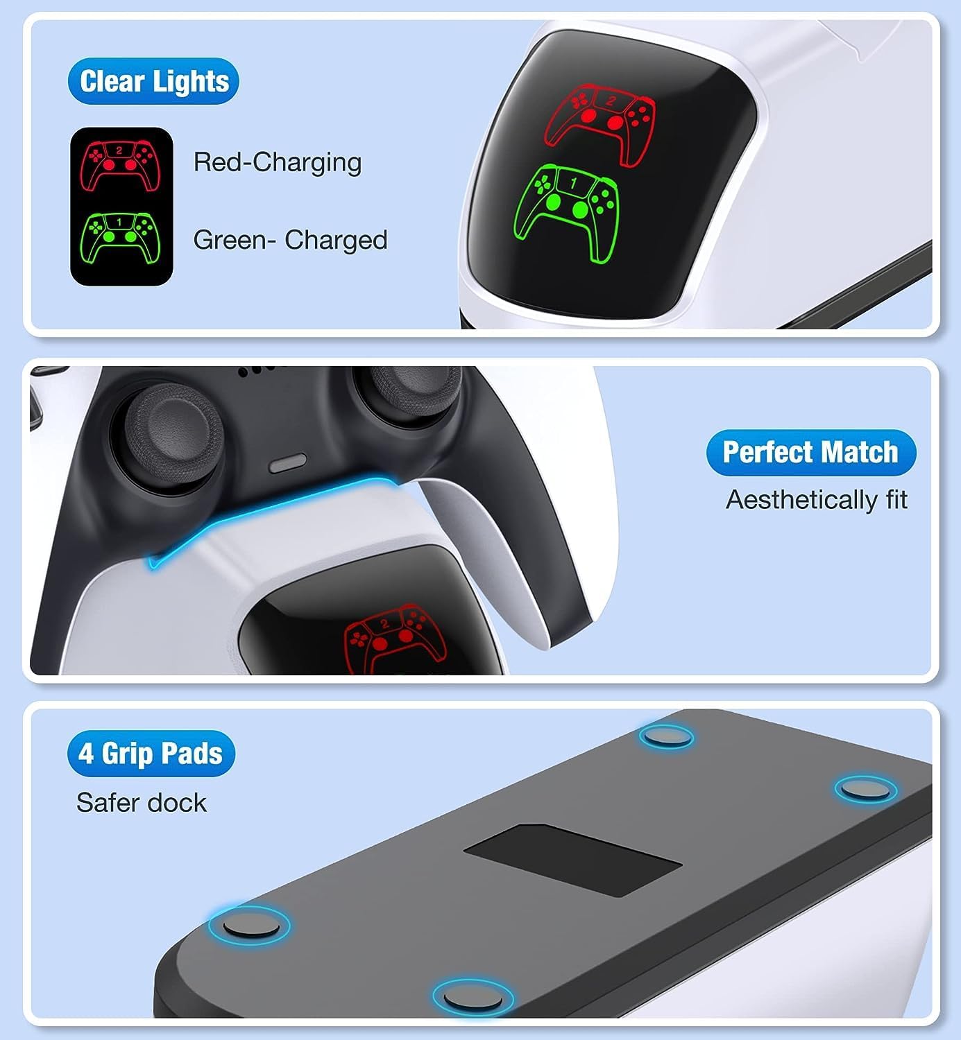 White PS5 DualSense Controller Charging Station with Dual Stand and Fast Charge Cable - Image 2