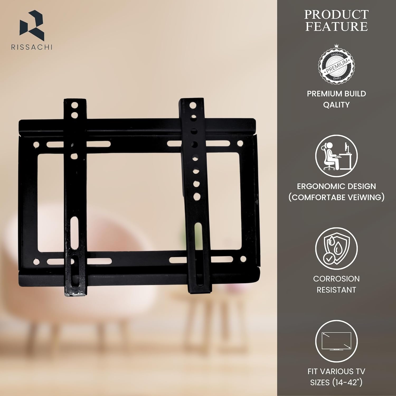 Ampereus Universal Premium Heavy Duty Fix Tilt Wall Mount for 26-42 Inch LCD TFT Plasma TVs - Image 2