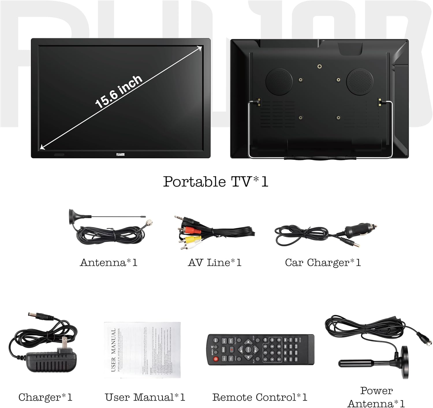15.6 Inch Portable Digital TV ATSC 1080P LCD 4000mAh Battery HDMI USB AV Input Remote Stand - Image 7