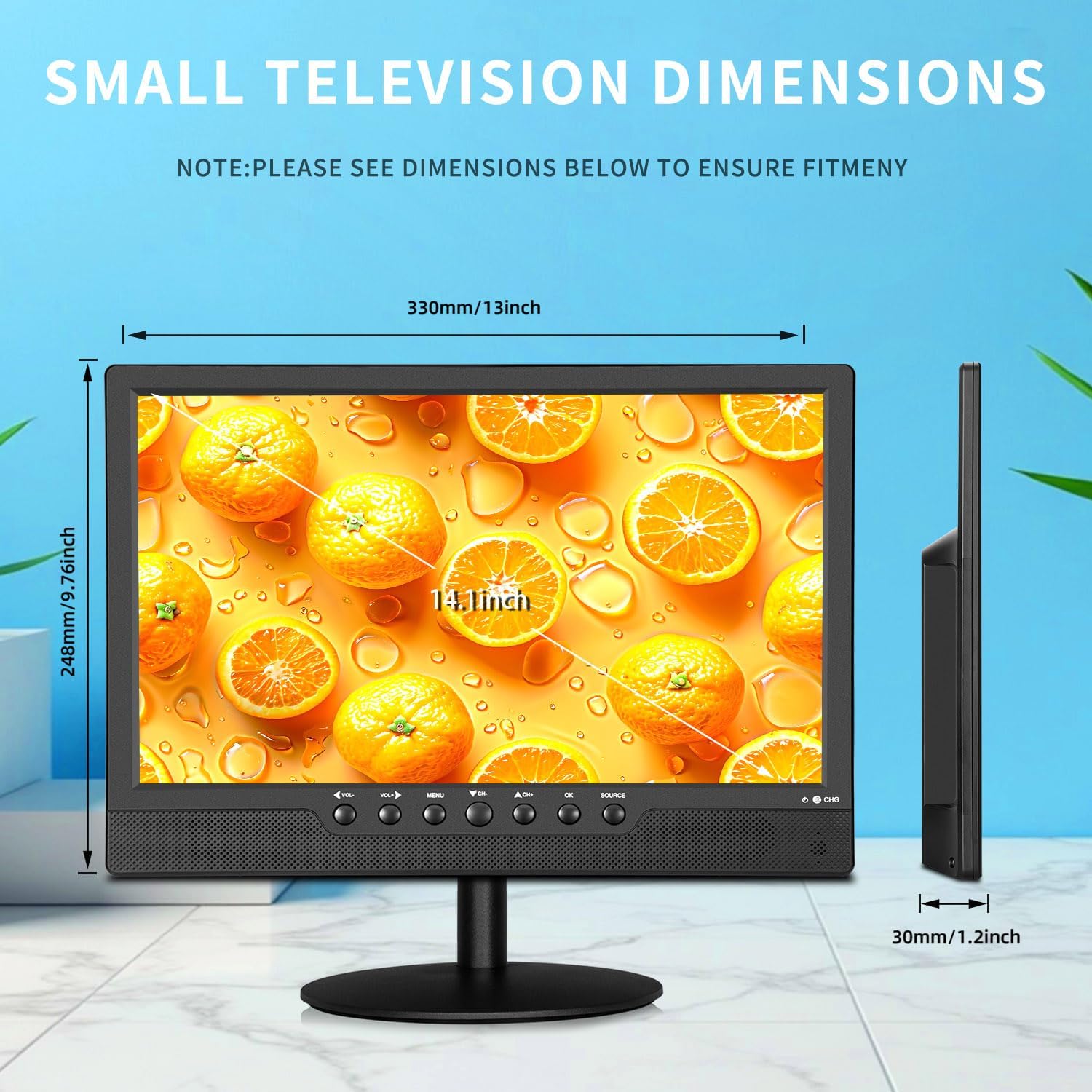 14 Inch Portable Flat Screen TV with ATSC Tuner, HDMI, USB, and 12V Car Charger - Image 5