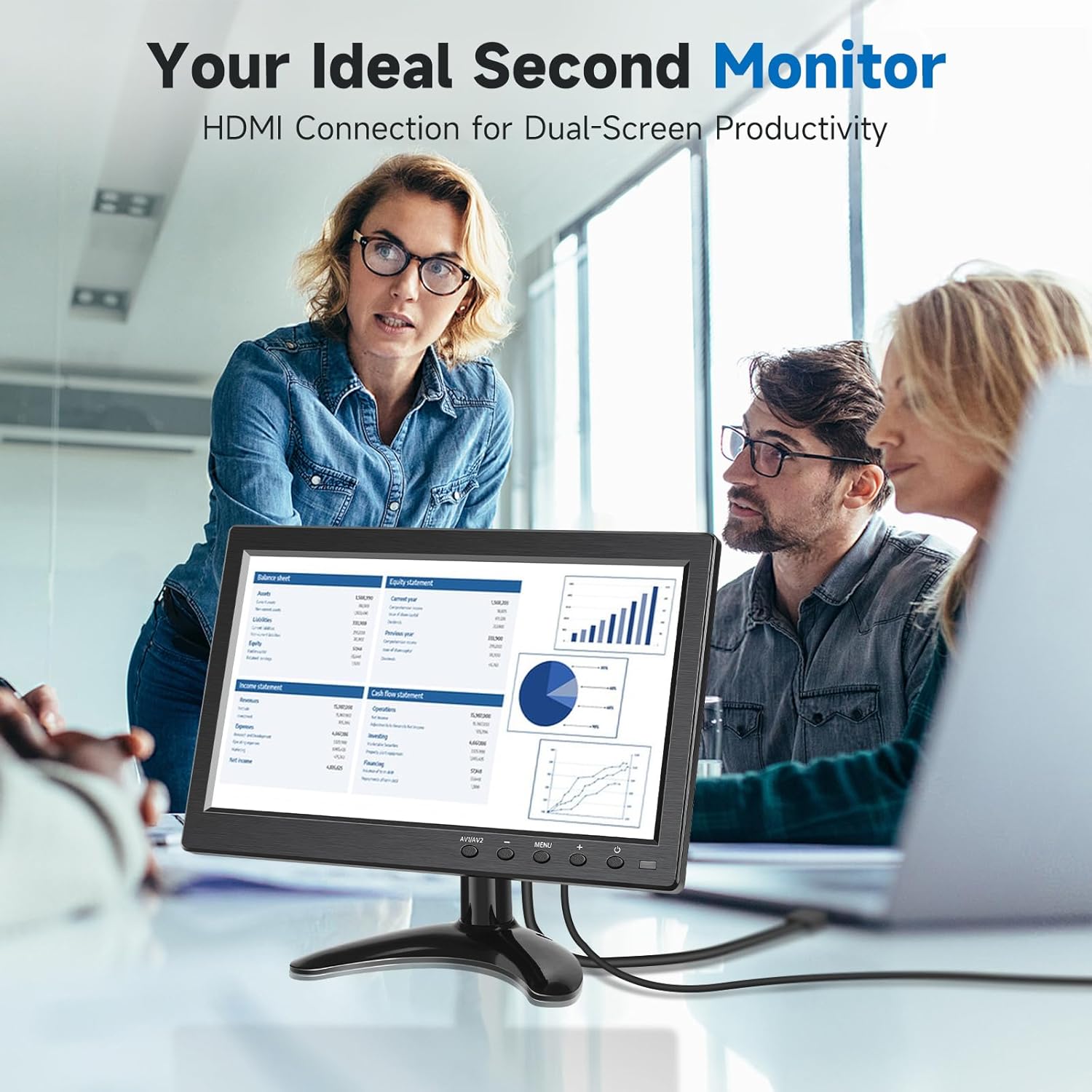10.1 Inch HD Security Monitor with HDMI VGA BNC AV USB Ports, Built-in Speakers, Remote Control - Image 3