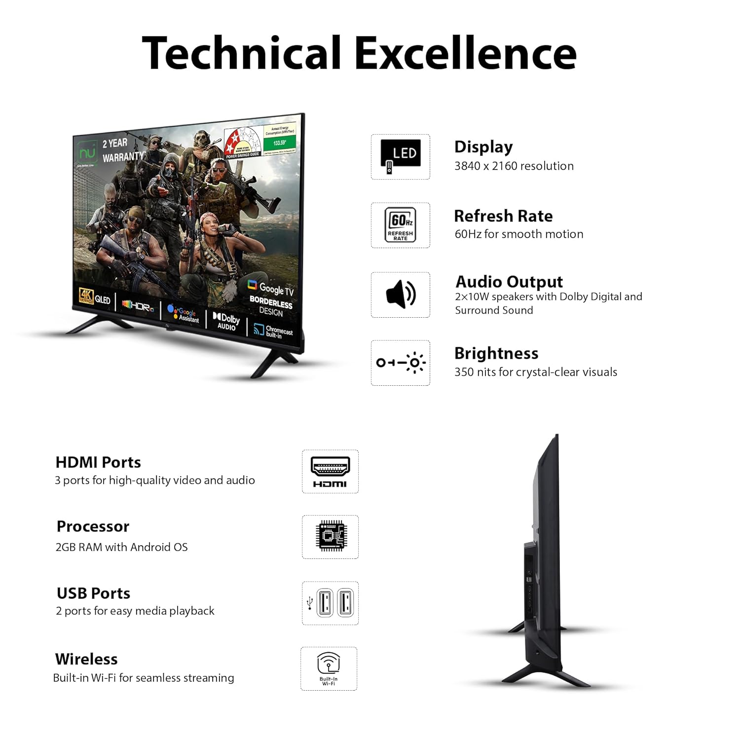 43 Inch 4K QLED Borderless Smart Google TV New 2025 LED43QUGNX - Image 2