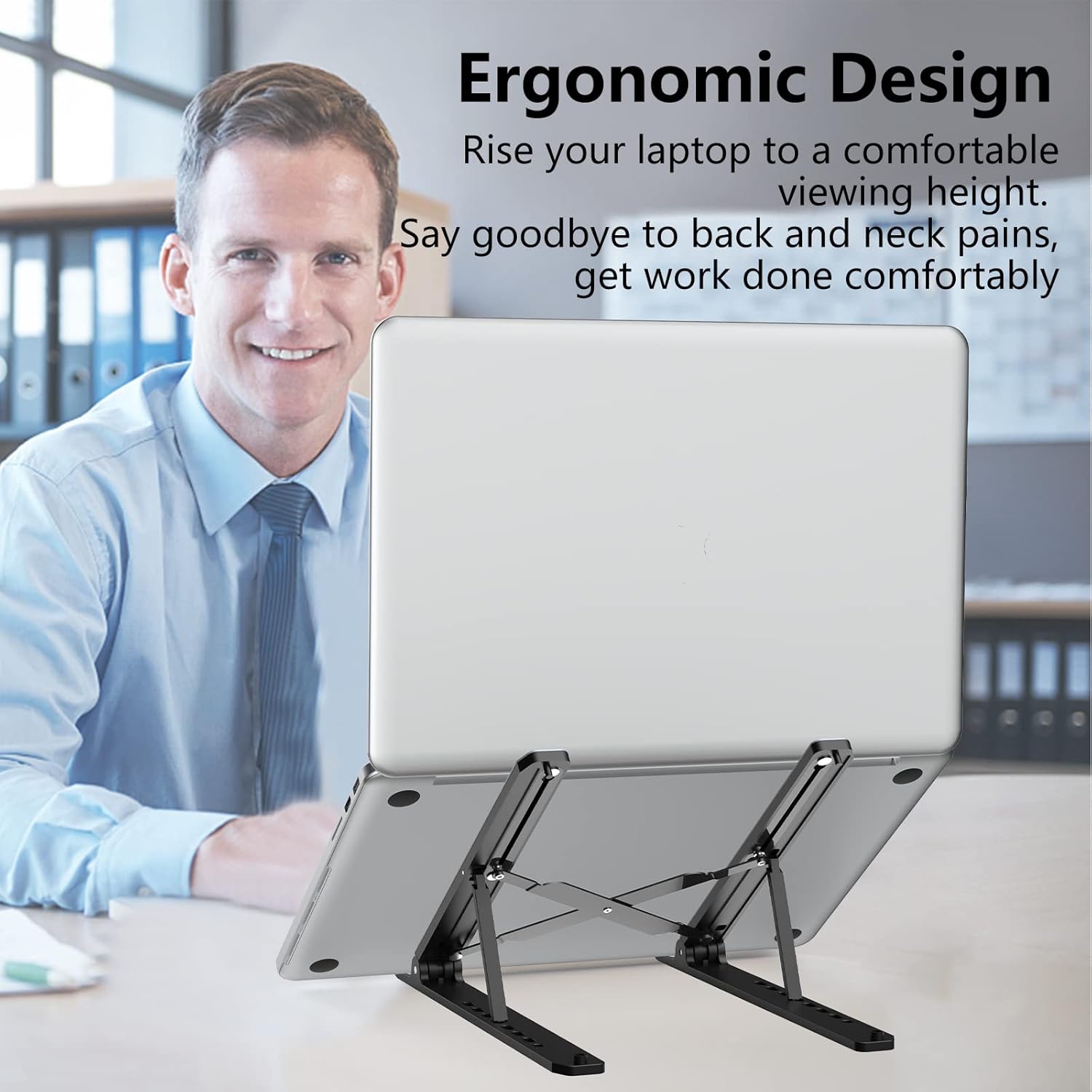 Adjustable Foldable Laptop Stand Black 10-15.6 Inch ABS+Silicone Portable Cooling Mount - Image 2