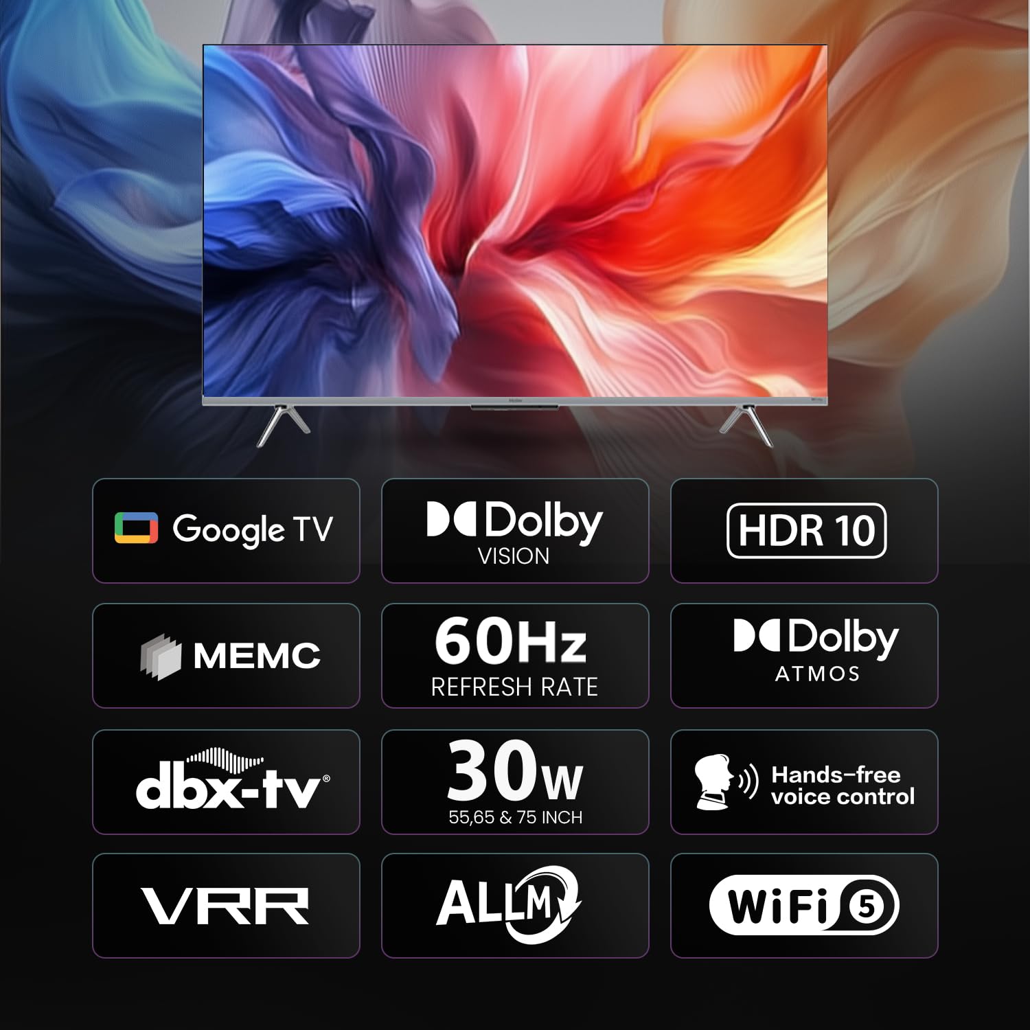 Haier 55 Inch 4K Ultra HD Smart Google TV P7GT Series Grey - Image 2
