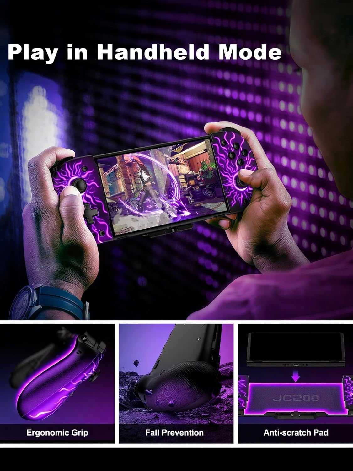 Wireless Hall Effect Joystick Controller for Nintendo Switch/OLED, One-Piece Ergonomic Handheld with Turbo and Macro, Flame Pattern - Image 3