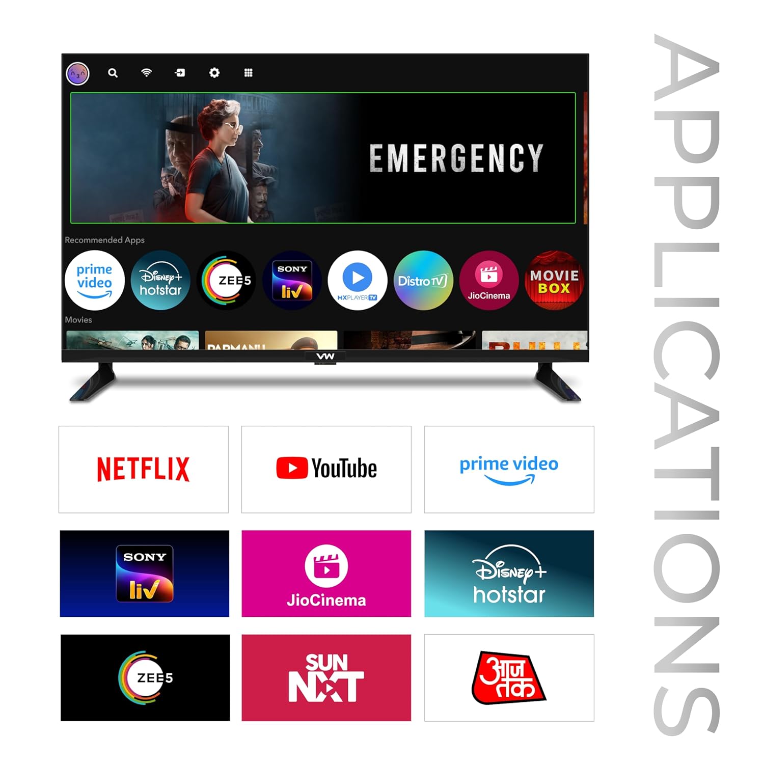 VW 80cm 32 Inch HD Ready Android Smart LED TV Frameless Black VW32F5 - Image 3
