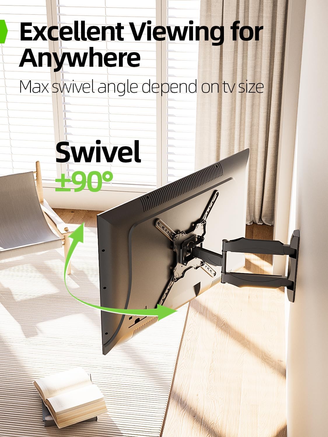 USX MOUNT UL Listed Swivel Tilt Rotating TV Wall Mount for 26-60 Inch TVs Single Stud 77 lbs Max - Image 4