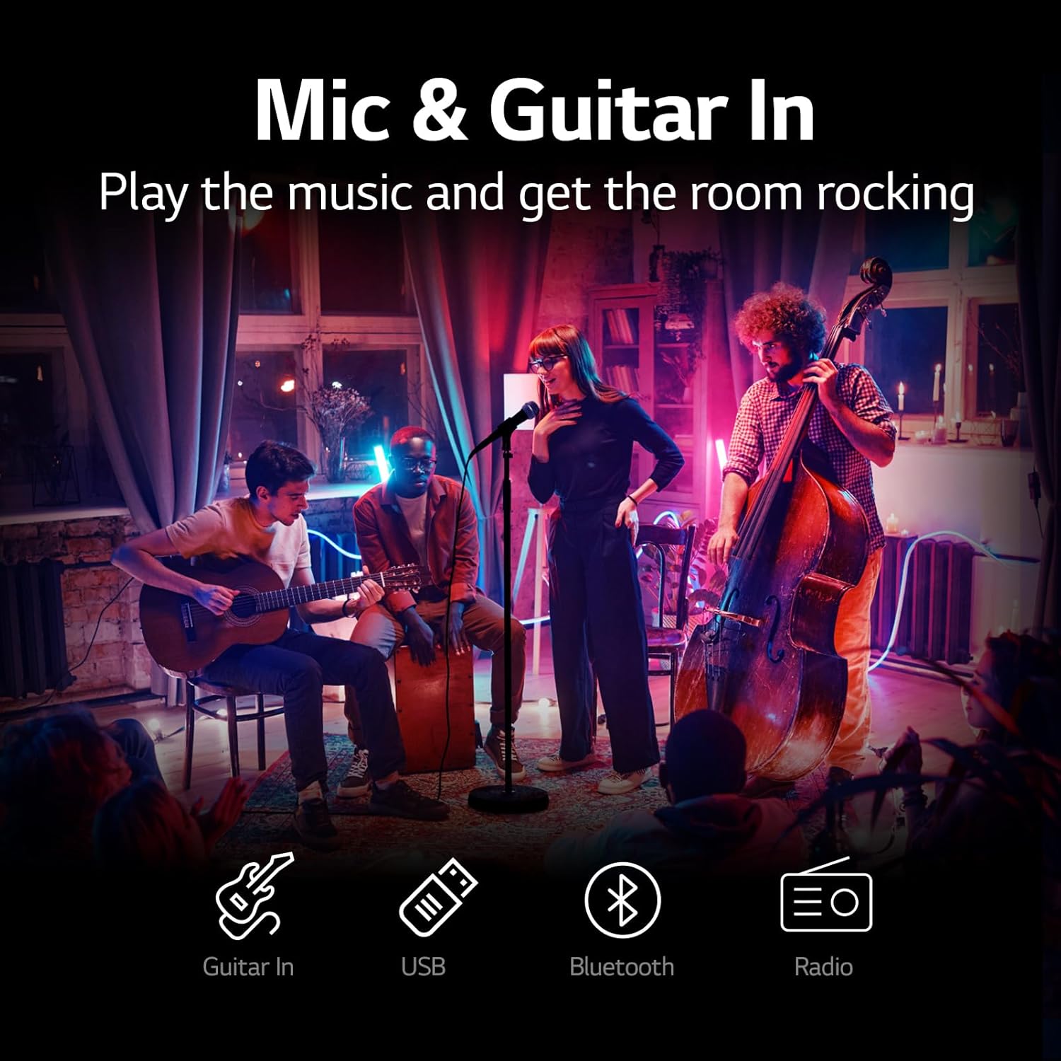 LG XBOOM RNC5 Wireless Party Speaker with Multi-Color Lighting and Karaoke, 1 Mic/1 Guitar Input - Image 4
