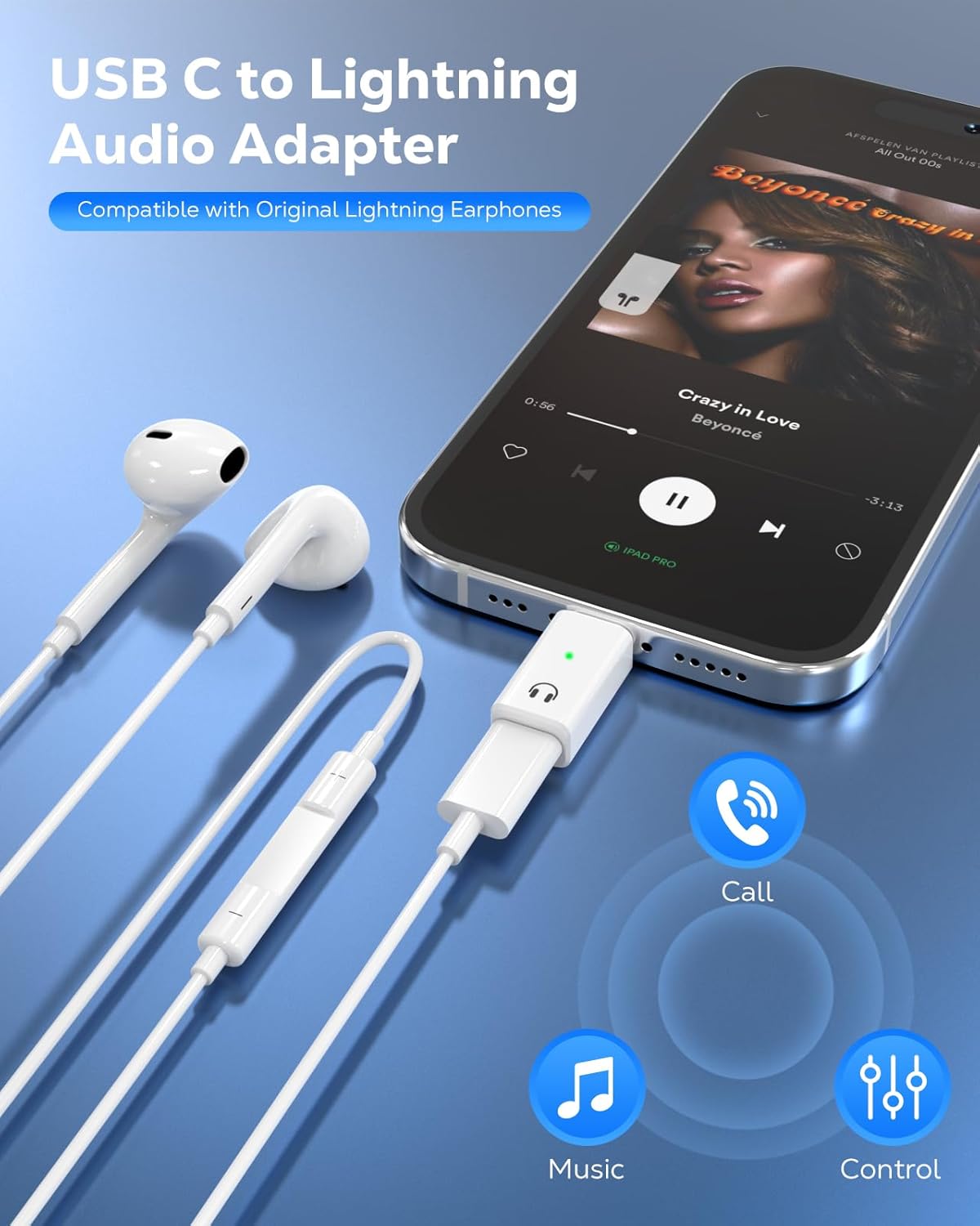 MoKo 4-inch Lightning to USB C Earphone Audio Adapter White for iPhone 16/15 Pro Max Plus iPad - Image 2