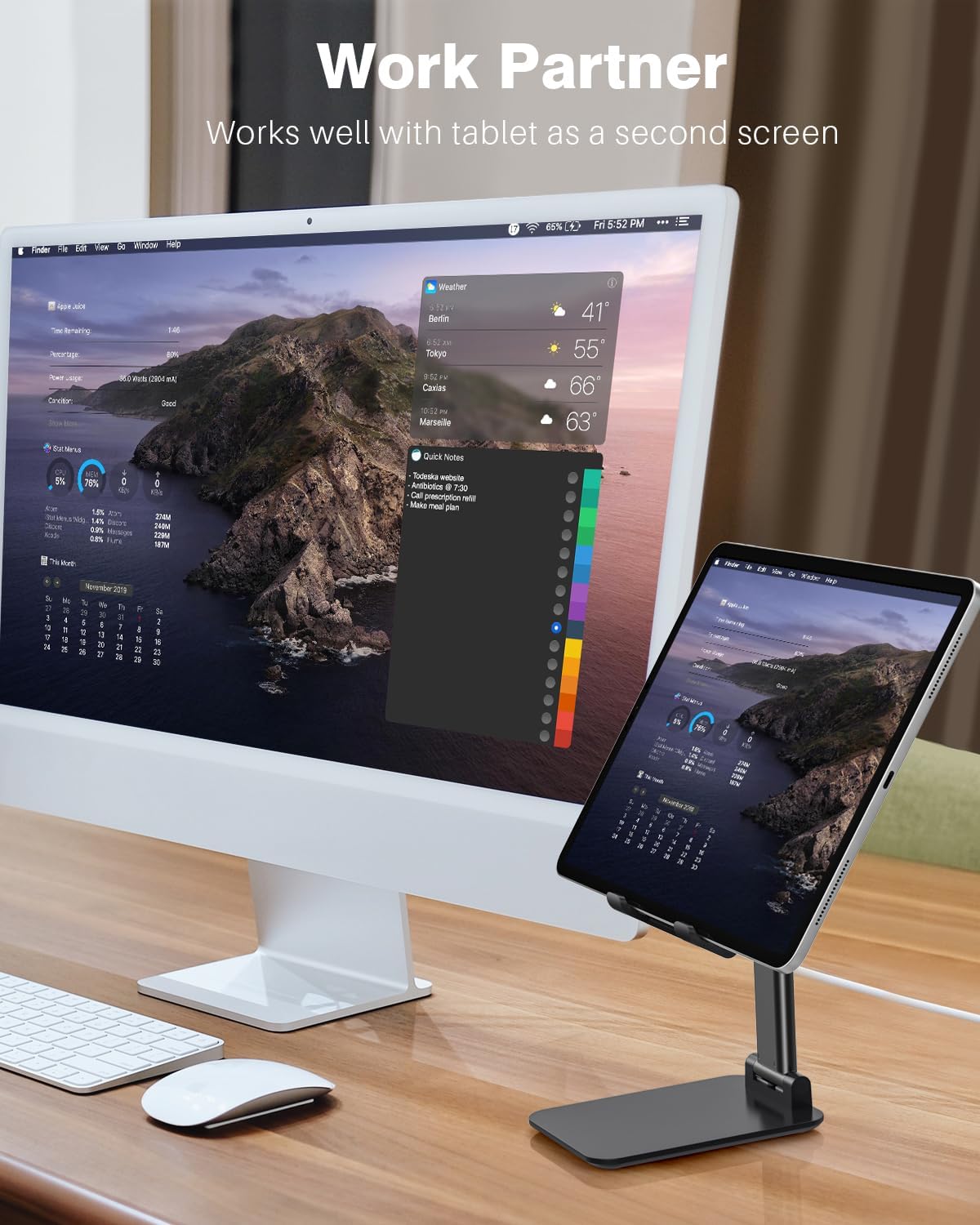 Foldable Adjustable Tablet Stand 5.55" Wide, Fits iPad Pro, Surface Pro, and 4.7-15.6" Portable Monitors - Image 2
