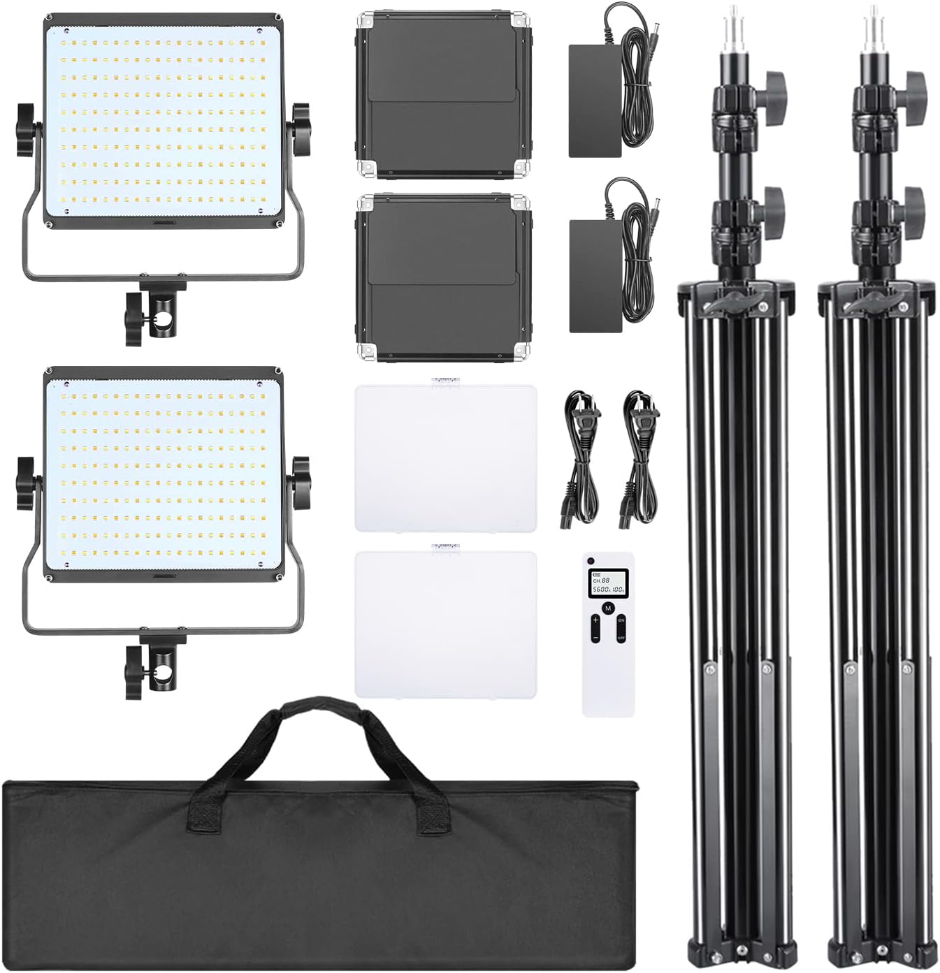 Neewer 2-Pack 2.4G Bi-Color LED Video Light Kit with 2M Stands, CRI 96+, Barndoors, LCD, Remote, Case - Image 9