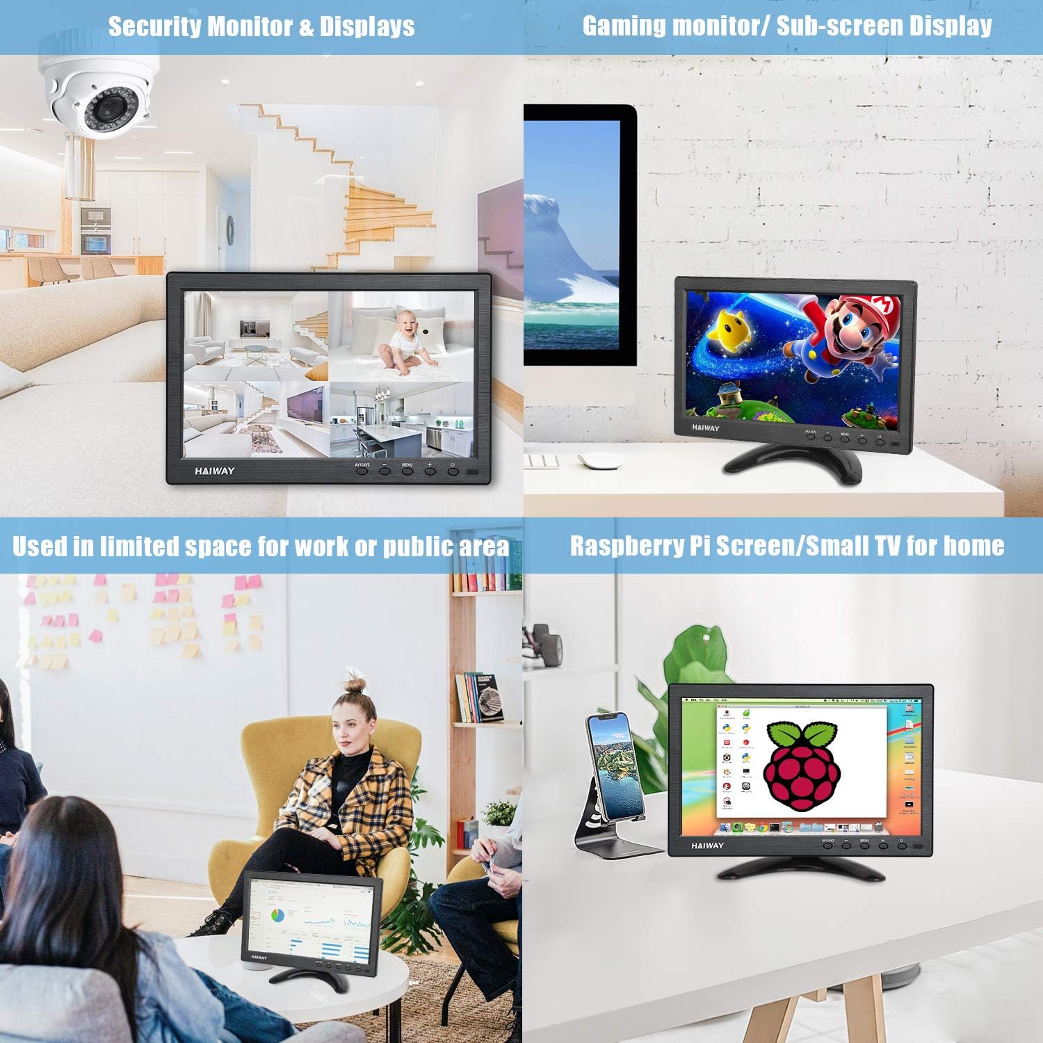 10.1 Inch Small HDMI Security Monitor 1366x768 with Remote Dual Speakers USB VGA BNC for PC Gaming - Image 7