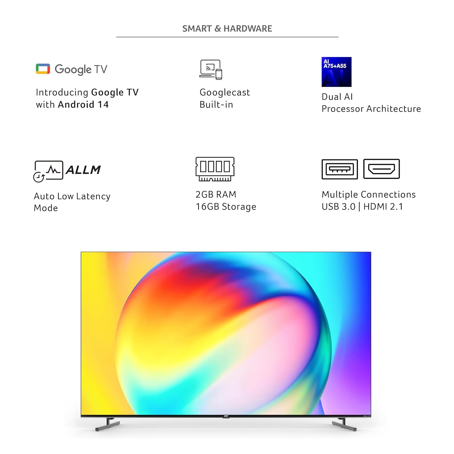 Acer 85 Inch QLED 4K Ultra HD Smart Google TV Black 2024 Model AR85QDXGU2875AT - Image 3