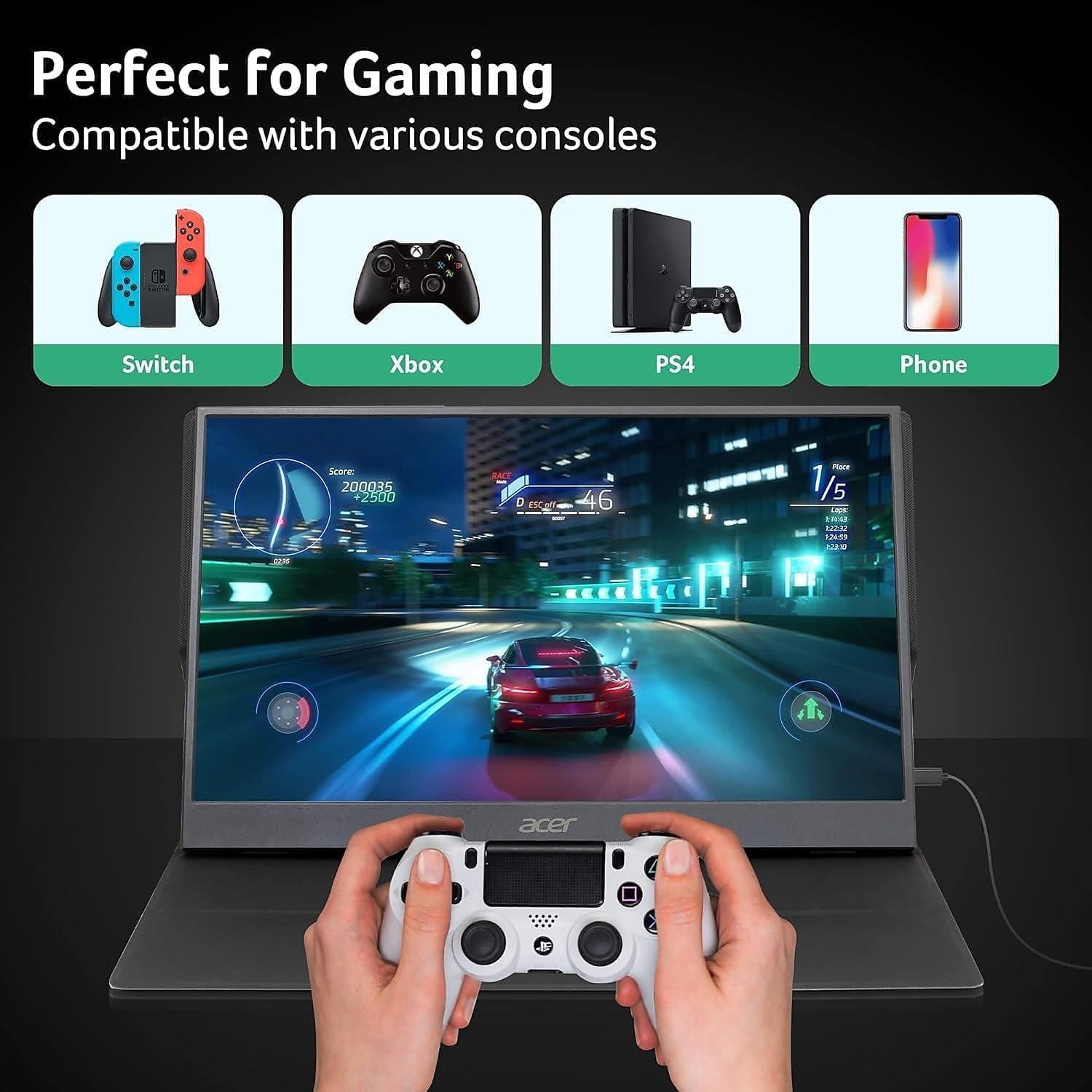 Acer 15.6" Full HD IPS Portable Monitor 1920x1080 AMD FreeSync 2x USB-C 1x Mini HDMI - Image 5