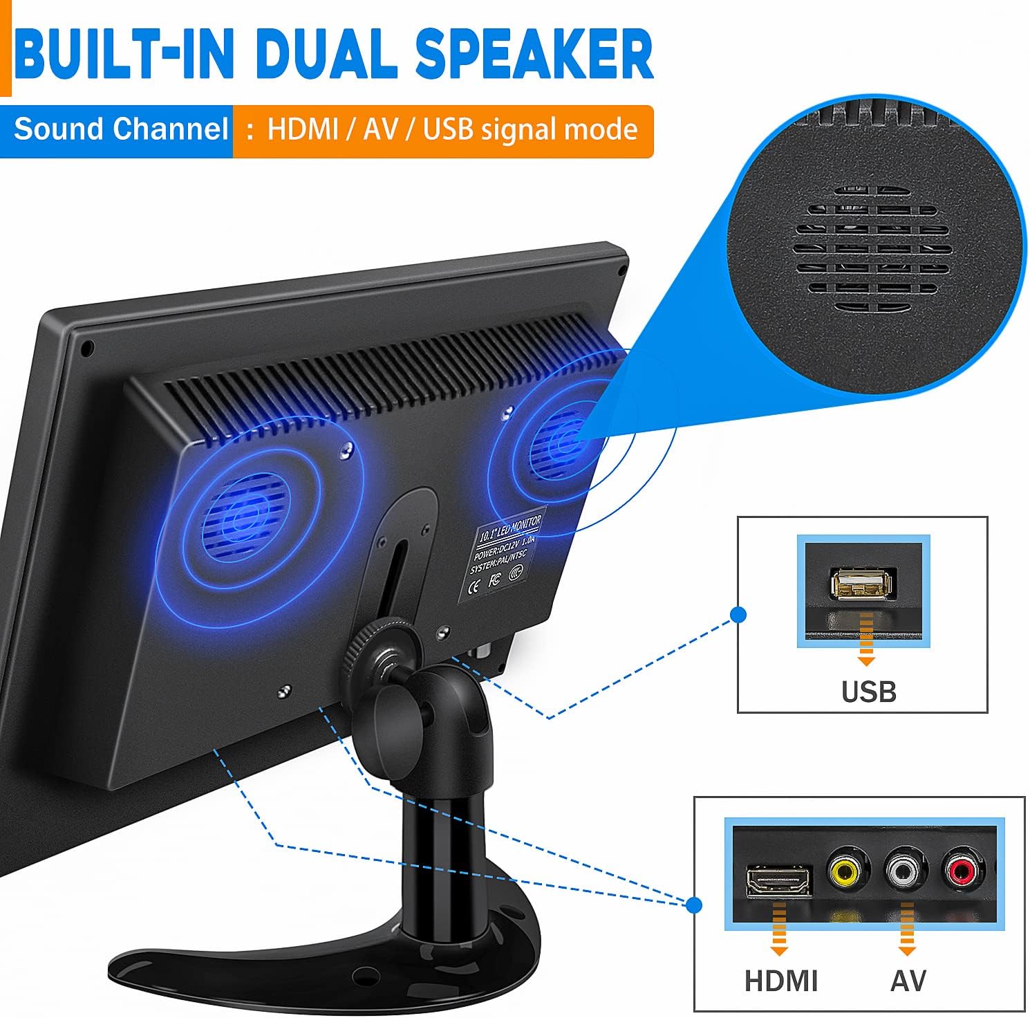 10.1 Inch Small HDMI Security Monitor 1366x768 with Remote Dual Speakers USB VGA BNC for PC Gaming - Image 5