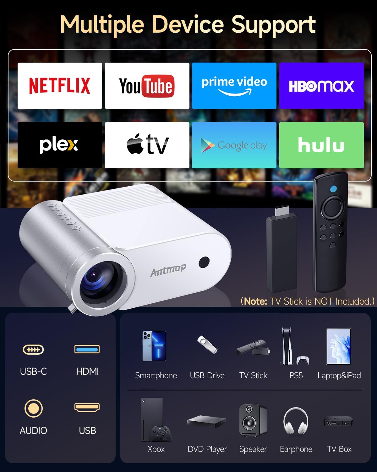 400 ANSI WiFi Bluetooth Mini Projector, 1080P Outdoor Home Theater 4K Support, 200-Inch Wireless Projection for Smartphones - Image 7