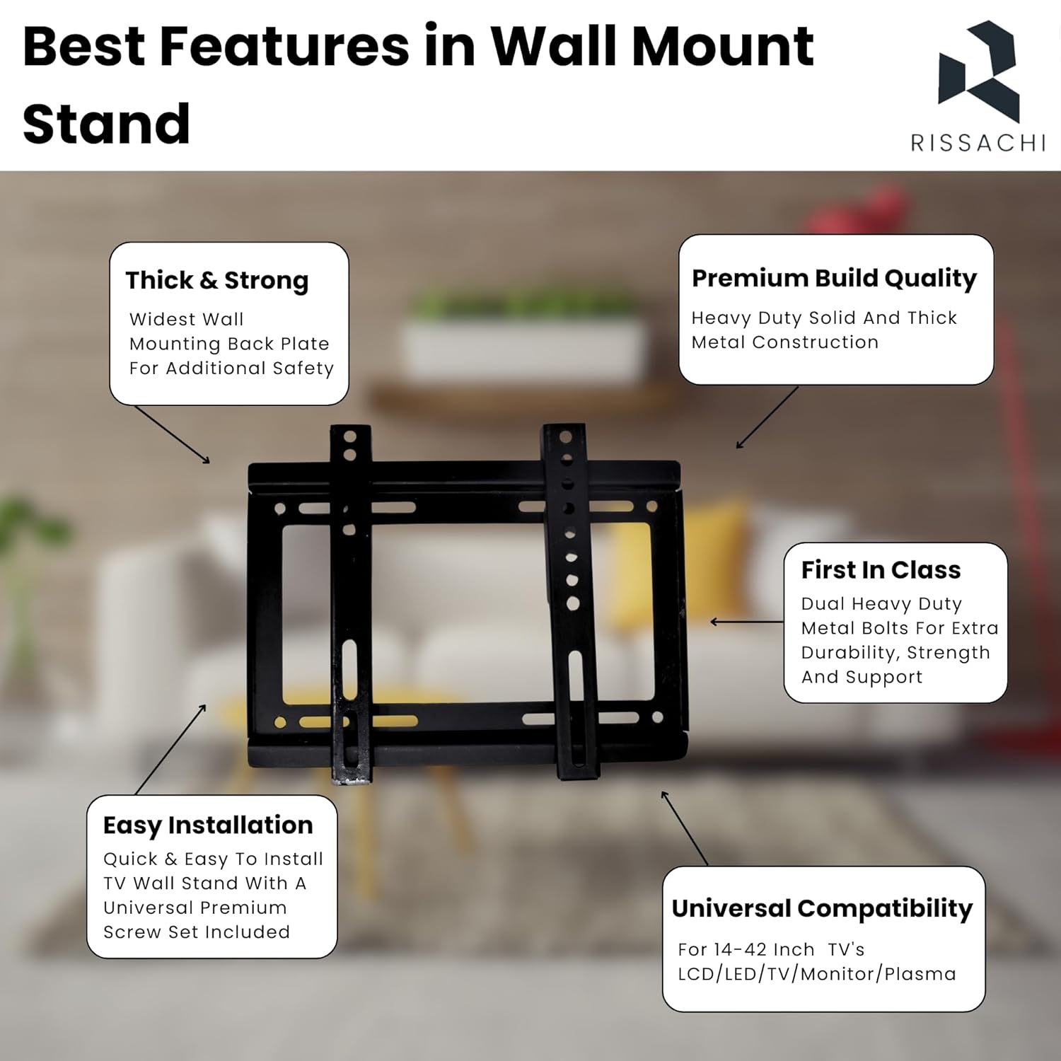 Ampereus Universal Premium Heavy Duty Fix Tilt Wall Mount for 26-42 Inch LCD TFT Plasma TVs - Image 4