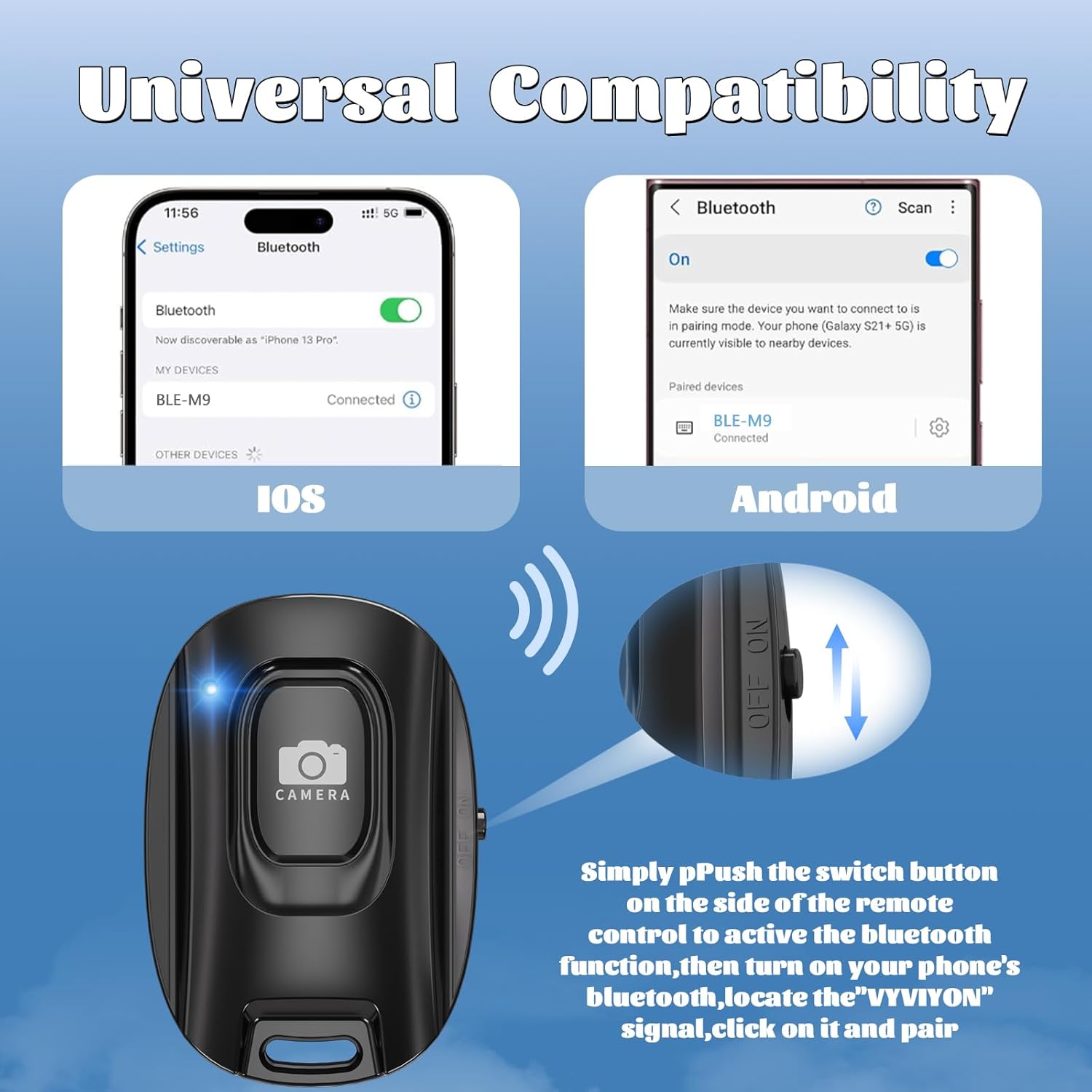 MAIRAN 2 Pack Wireless Bluetooth Selfie Remote Shutter for iPhone Android Smartphones, Rechargeable, with Charging Cable and Wrist Strap Included - Image 4