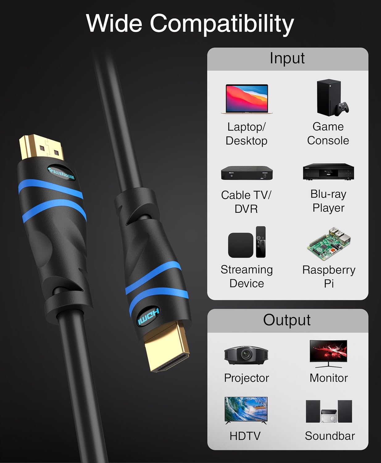 BlueRigger 8K HDMI 2.1 Cable 3FT for PS5, Xbox, Roku, Apple TV, Switch, PC - Image 5