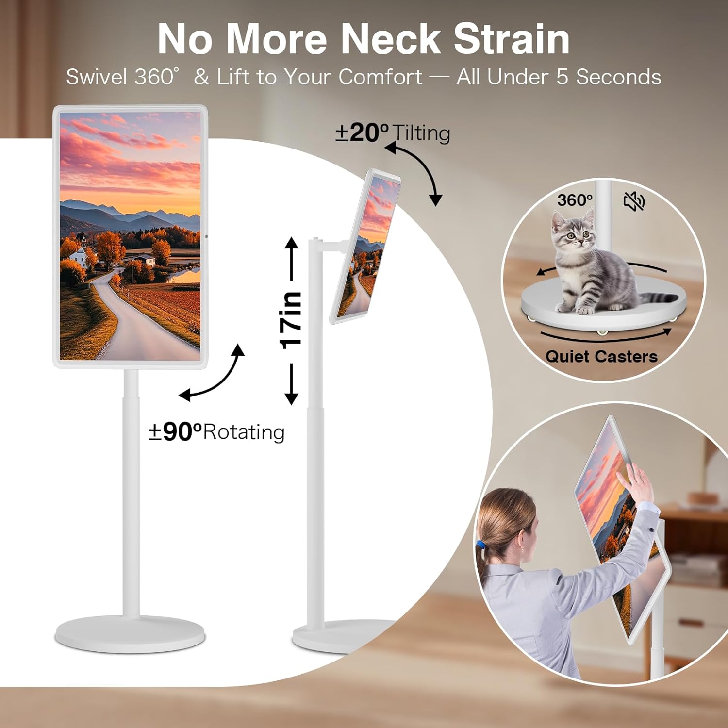 32 Inch Smart Rolling TV on Wheels 8+128GB Storage Built-in Battery for Portable Viewing - Image 5