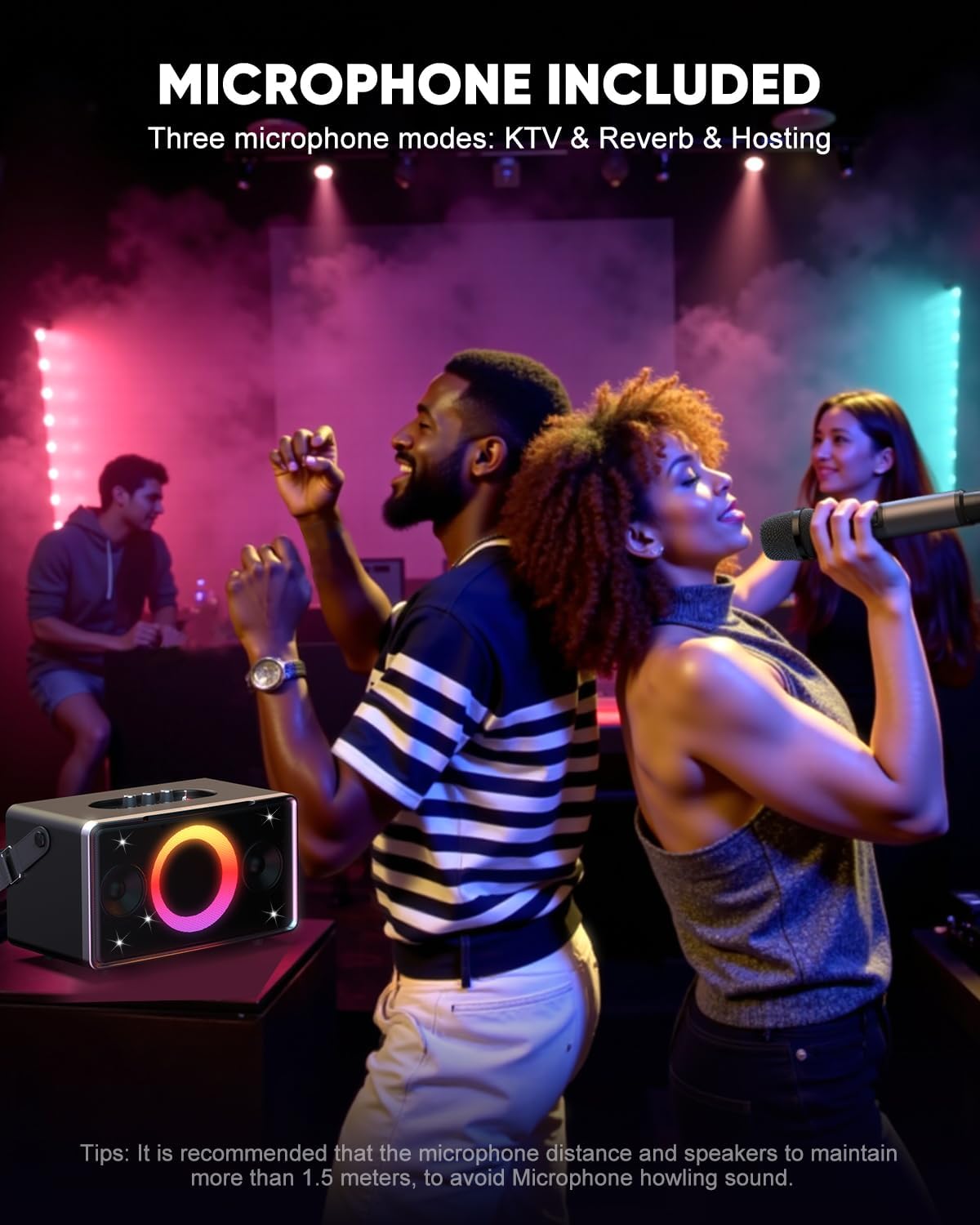Silver Portable Bluetooth Speaker 100W, 15 Hour Playtime, Large 5" Subwoofer, LED Light Show, Fast Charging, 1 Microphone - Image 6