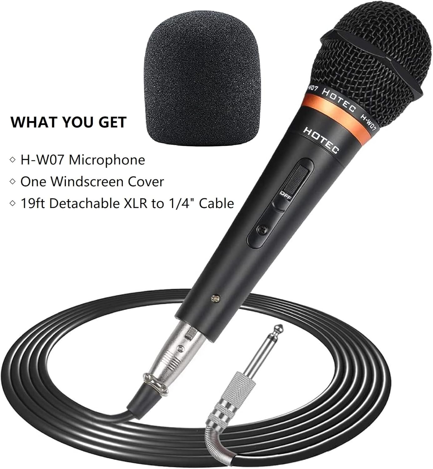 HOTEC H-W07 Premium Vocal Dynamic Handheld Microphone Metal Black 19ft Cable - Image 6