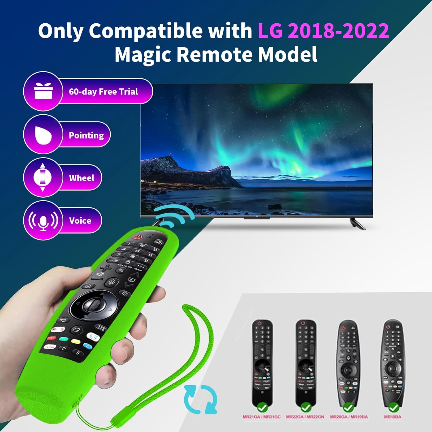LG Universal Replacement Voice Remote Control 2 Pack with Green Silicone Cover for All LG OLED 3D TVs - Image 2