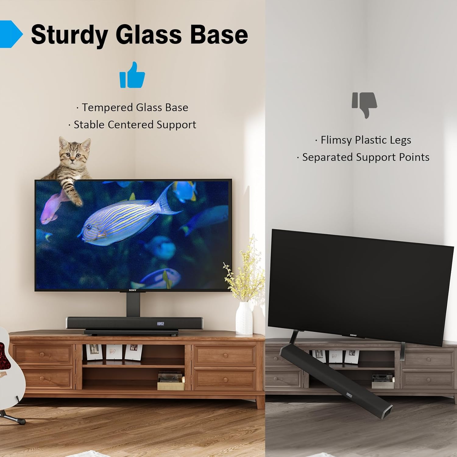 Adjustable Universal TV Stand for 27-60 Inch TVs with Tempered Glass Base and Wire Management - Image 4