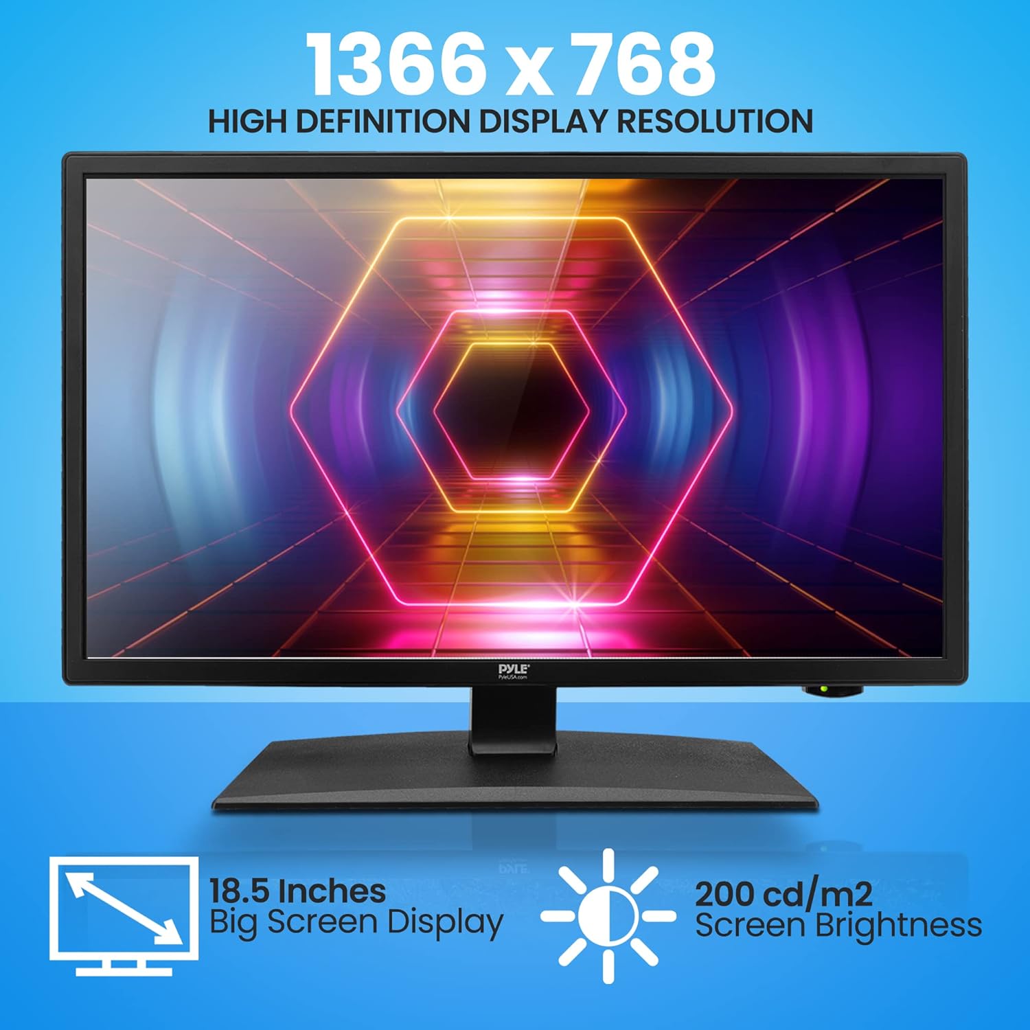 Pyle 18.5 Inch 768p LED RV TV with HDMI, RCA, Multimedia Disk Combo, 12V Car Adapter, Stereo Speakers - Image 3