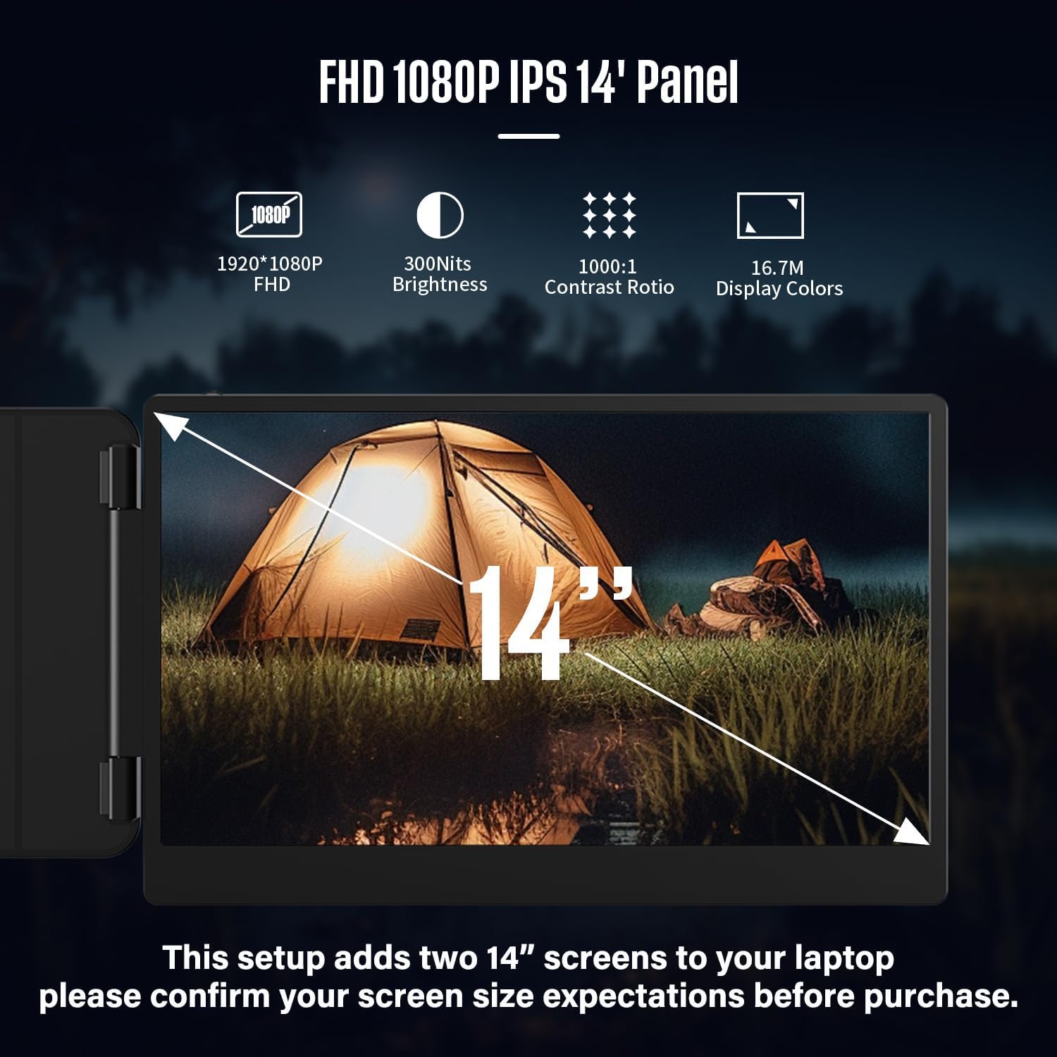 14" FHD IPS Portable Laptop Screen Extender 1080P Triple Monitor 13-17" with Speakers USB-C/HDMI - Image 3