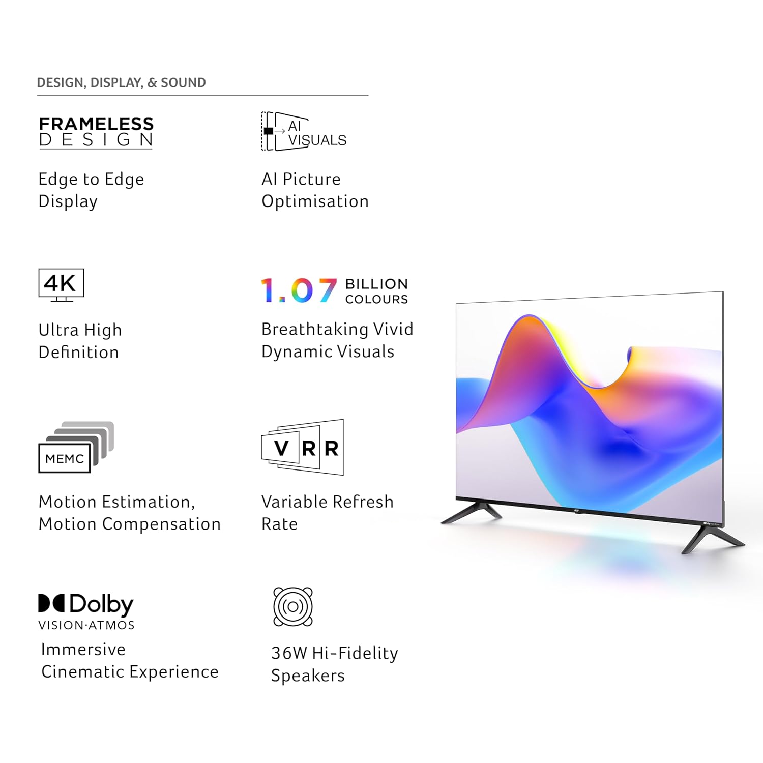Acer 50 Inch Pro Series 4K Ultra HD LED Smart Google TV AR50UDIGU2875AT Black - Image 2