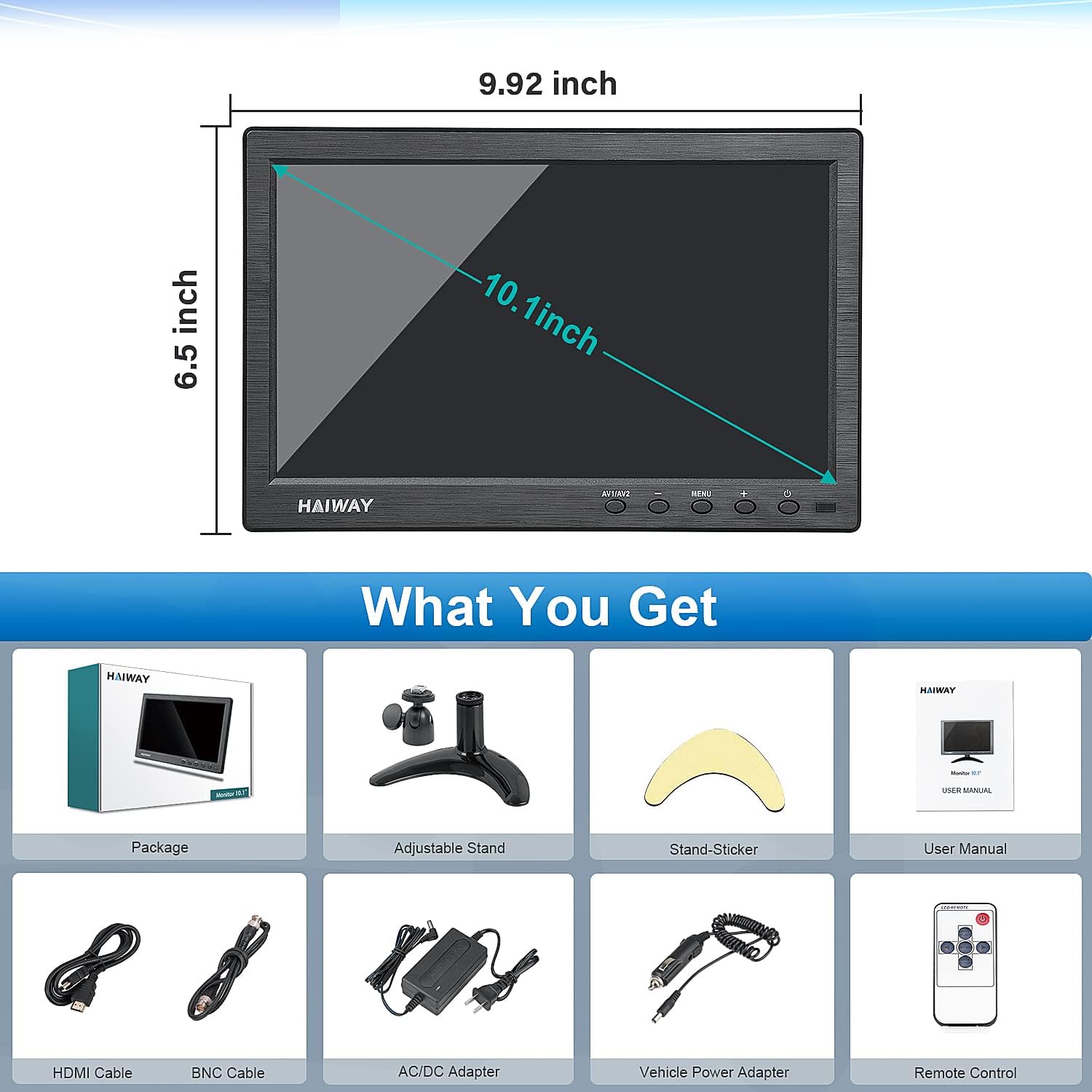 10.1 Inch Small HDMI Security Monitor 1366x768 with Remote Dual Speakers USB VGA BNC for PC Gaming - Image 6