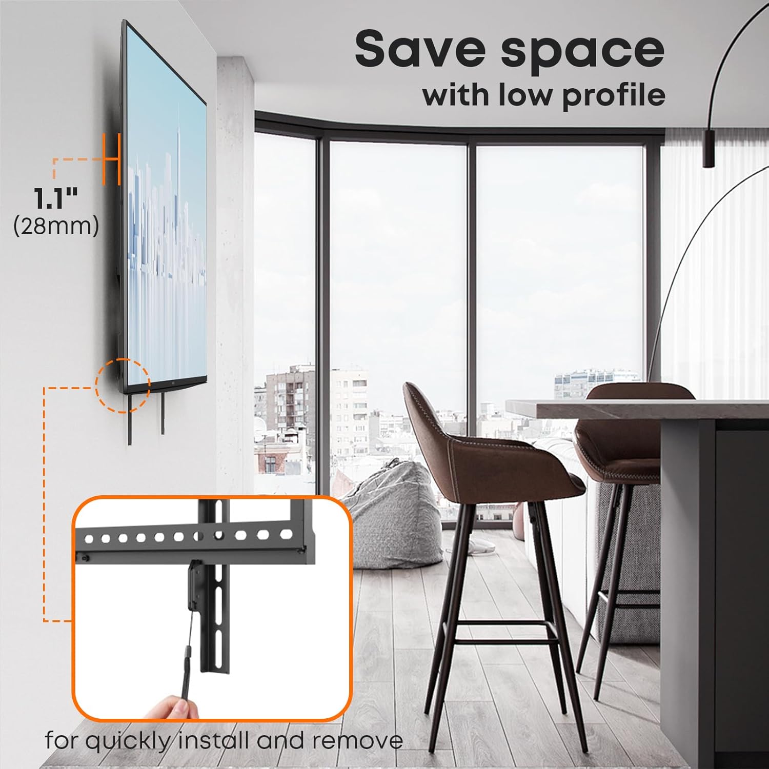 PUTORSEN 37-85 Inch TV Wall Mount Bracket 165lbs Capacity 8° Tilt Quick Lock Max VESA 600x400mm - Image 5