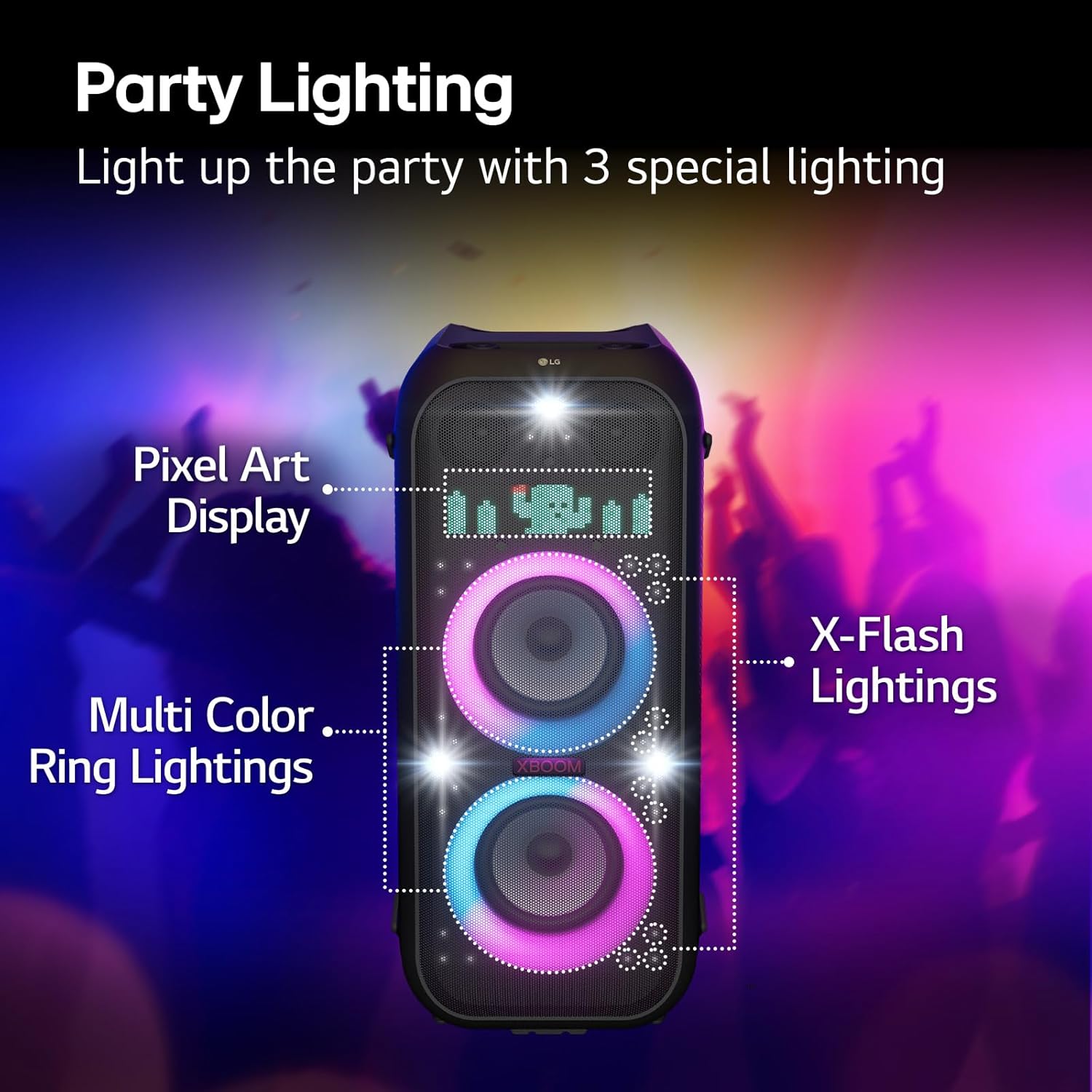 LG XBOOM XL9T Portable Bluetooth Party Speaker with Dynamic Pixel LED Lighting 100W - Image 9