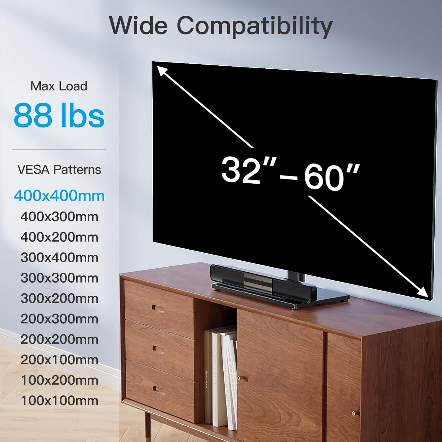 PERLESMITH Swivel Universal TV Stand Base for 32-60 Inch TVs Tempered Glass 88lbs Capacity - Image 2