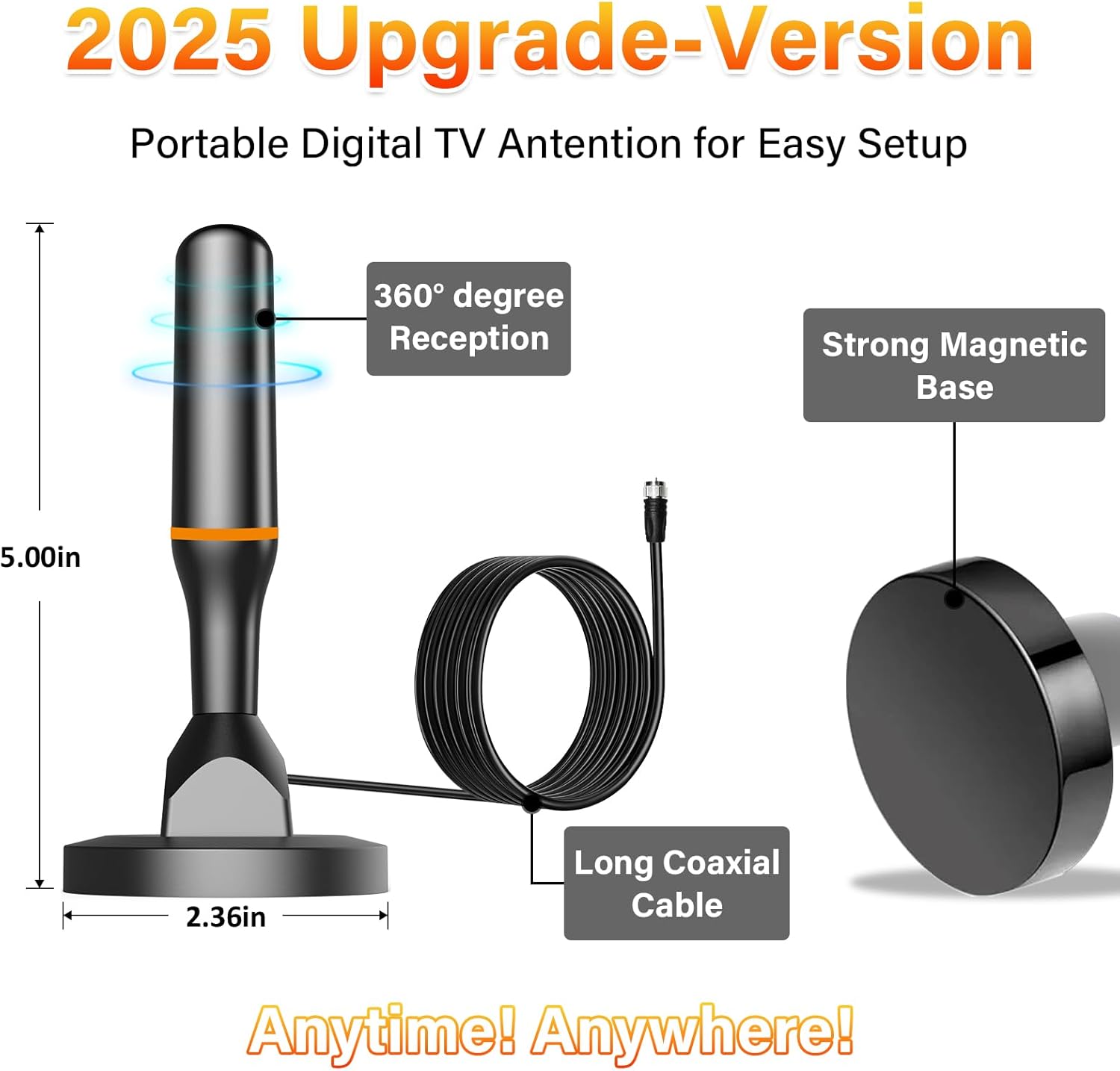 Smart TV Indoor Digital Antenna 50 Mile Range with Magnetic Base for 4K 1080P Local Channels - Image 3