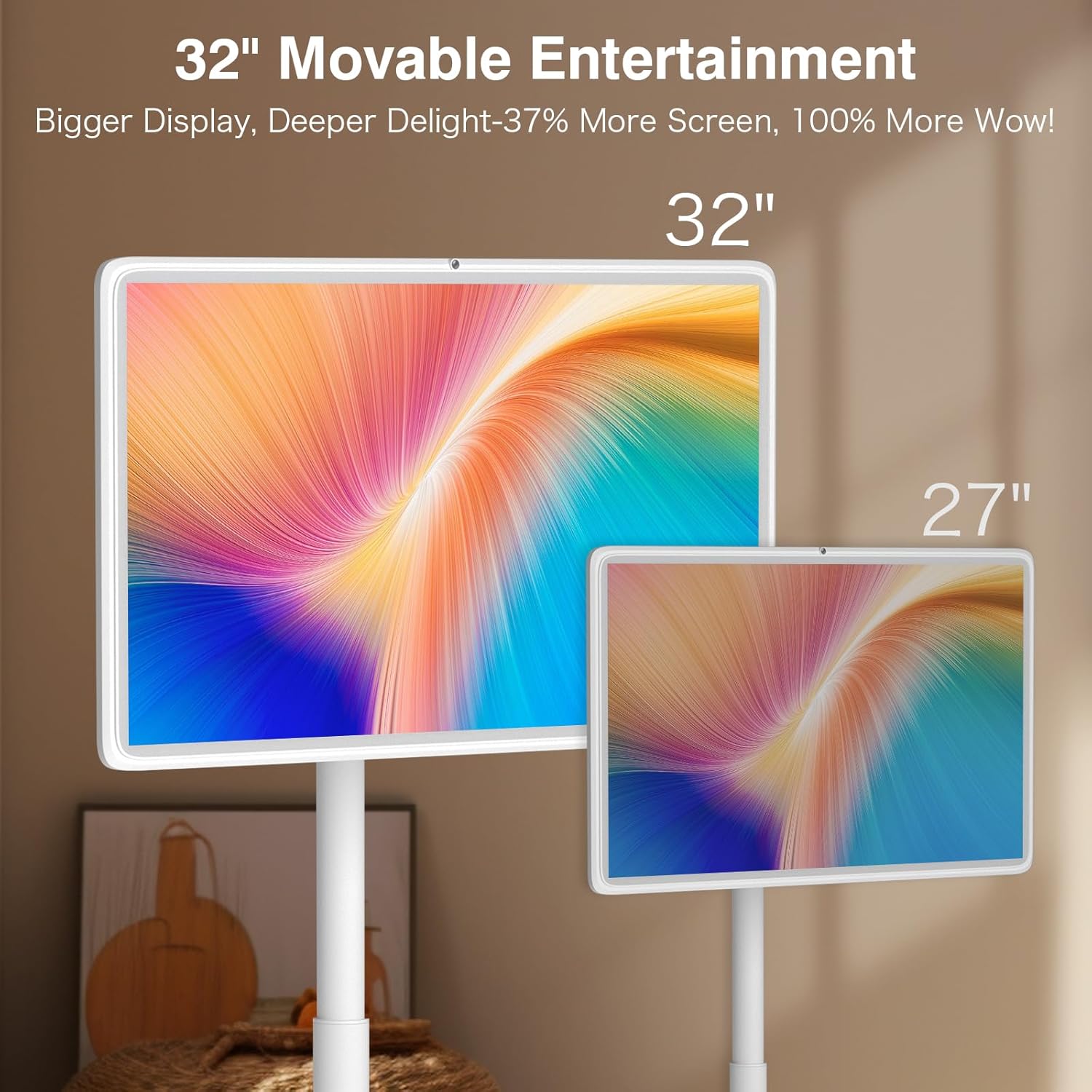 32 Inch Smart Rolling TV on Wheels 8+128GB Storage Built-in Battery for Portable Viewing - Image 7