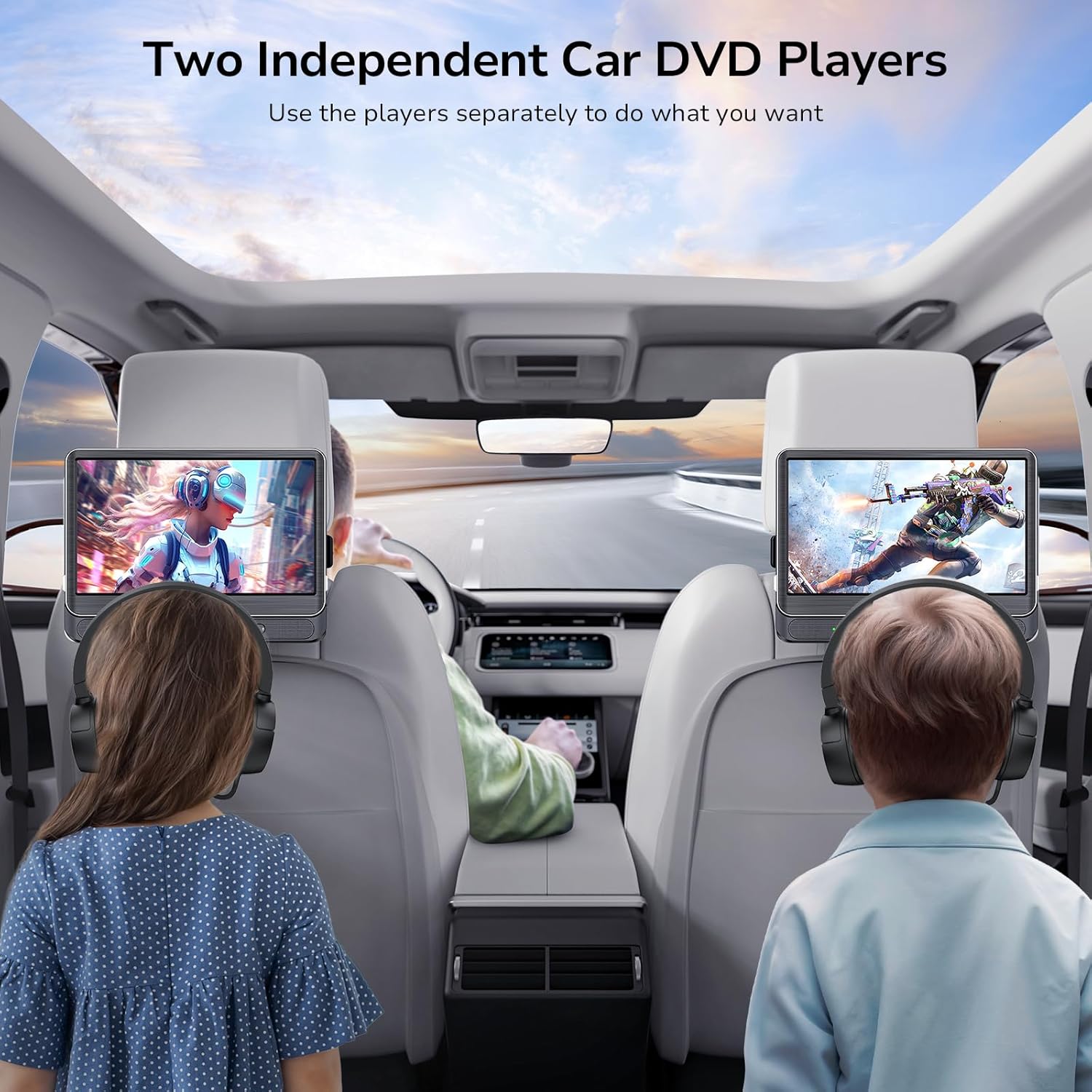 12-Inch Dual Car Headrest DVD Players with HDMI, 5-Hour Battery, Screen Mirroring, USB/TF, MP4/MKV - Image 7