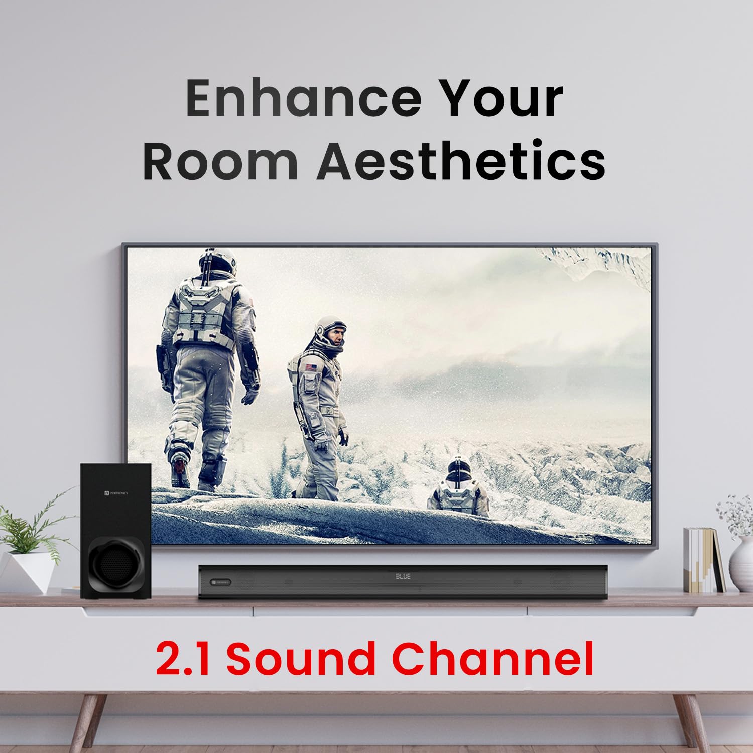 Portronics Pure Sound 105 200W Black 2.1 Channel Bluetooth Soundbar with Wired Subwoofer HD Sound 3 EQ Modes BT 5.3V HDMI Optical AUX USB - Image 4