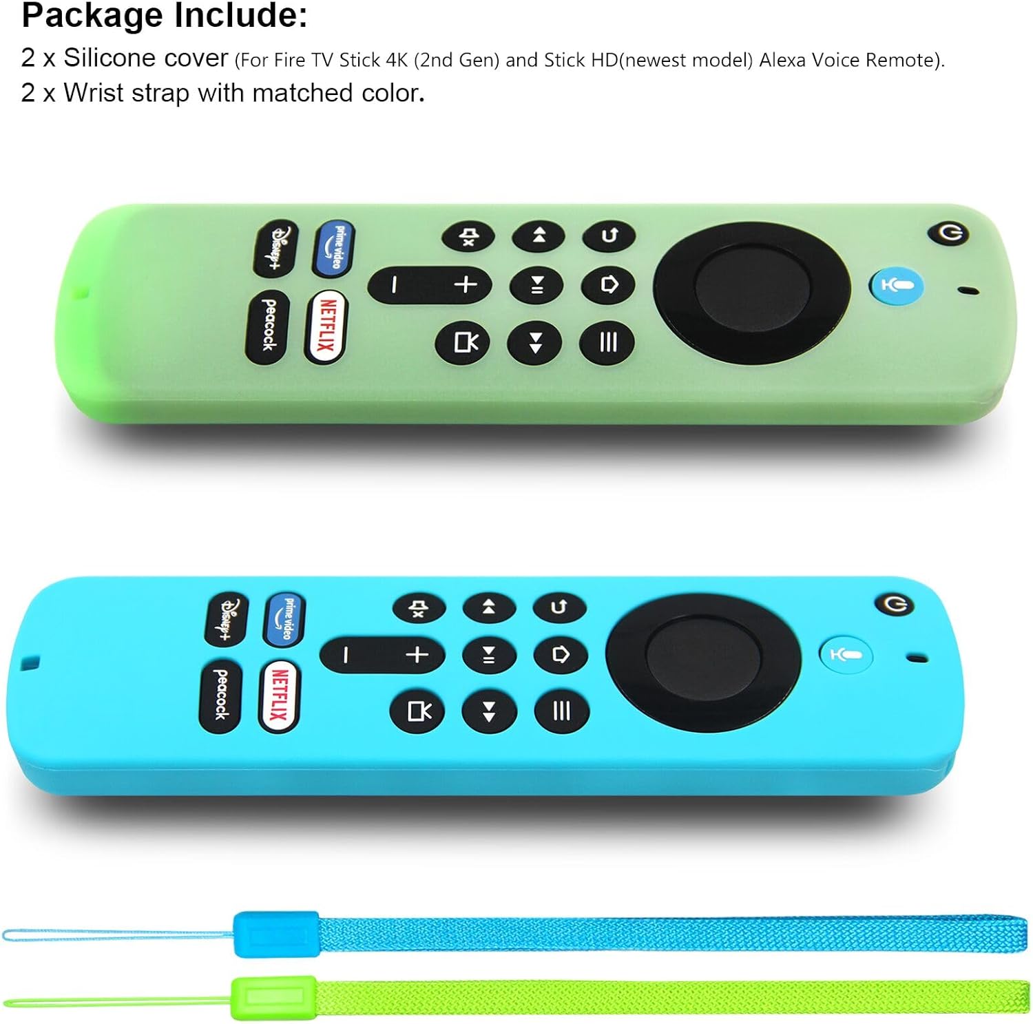 Pinowu 2-Piece Silicone Remote Cover Set Compatible with Fire TV Stick 4K HD 2nd Gen 2024, Includes Wrist Strap, Green and Turquoise Glow - Image 7