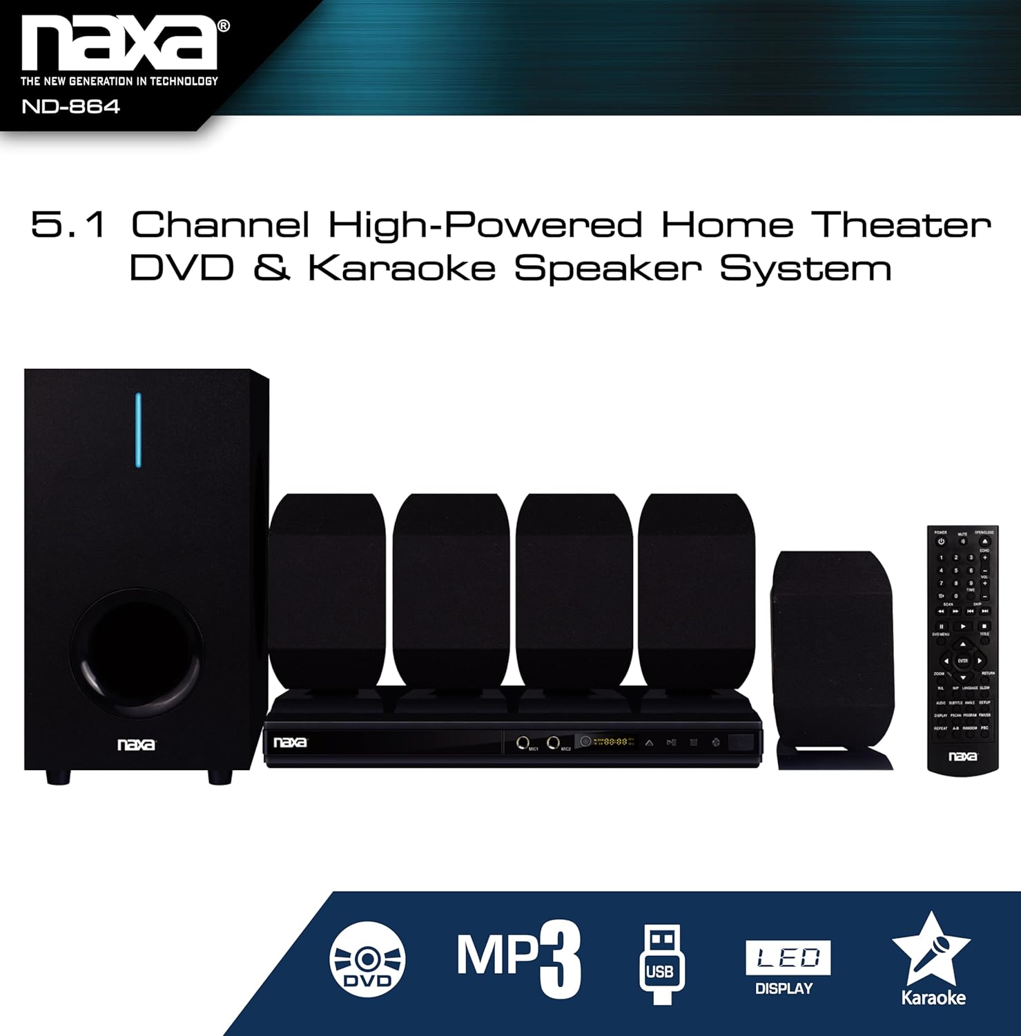 Naxa ND-864 5.1 Channel High-Powered Home Theater DVD Karaoke Speaker System New - Image 7