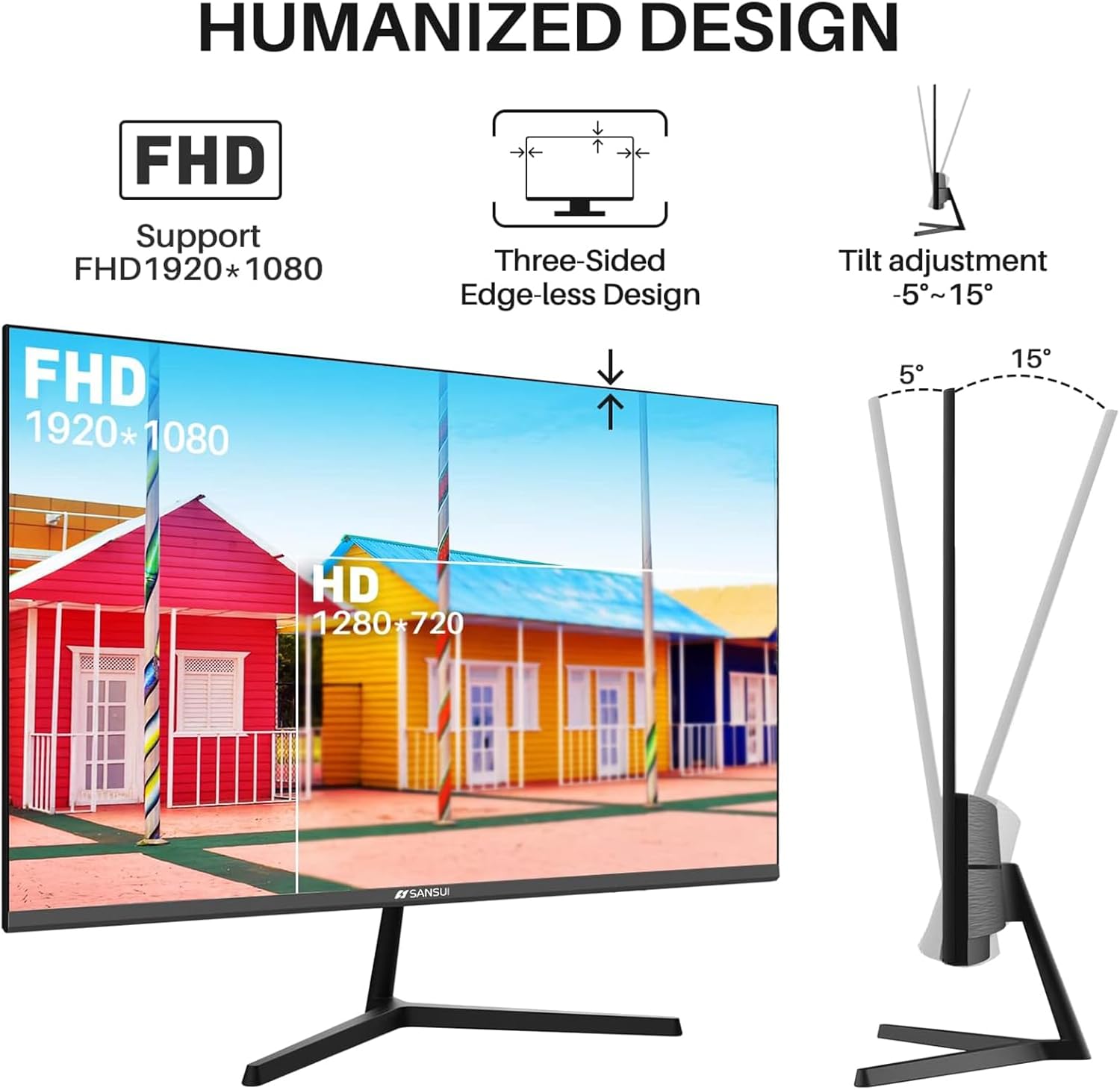 SANSUI 24-Inch 100Hz FHD 1080P Computer Monitor with Built-in Speakers, HDR10, Type-C, HDMI, DP, RTS/FPS Gaming, Tilt Adjustable, VESA Mountable - Image 7