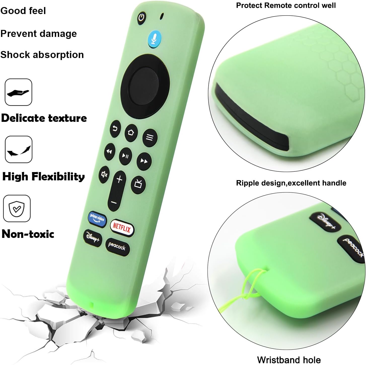 Pinowu 2-Piece Silicone Remote Cover Set Compatible with Fire TV Stick 4K HD 2nd Gen 2024, Includes Wrist Strap, Green and Turquoise Glow - Image 6