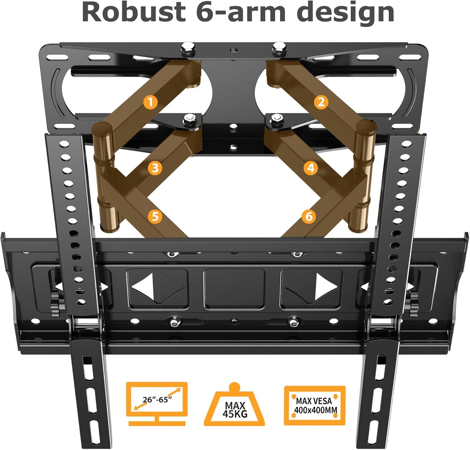 Full Motion 26-65 Inch TV Wall Mount Articulating Swivel Tilt Bracket for Wood Studs - Image 7