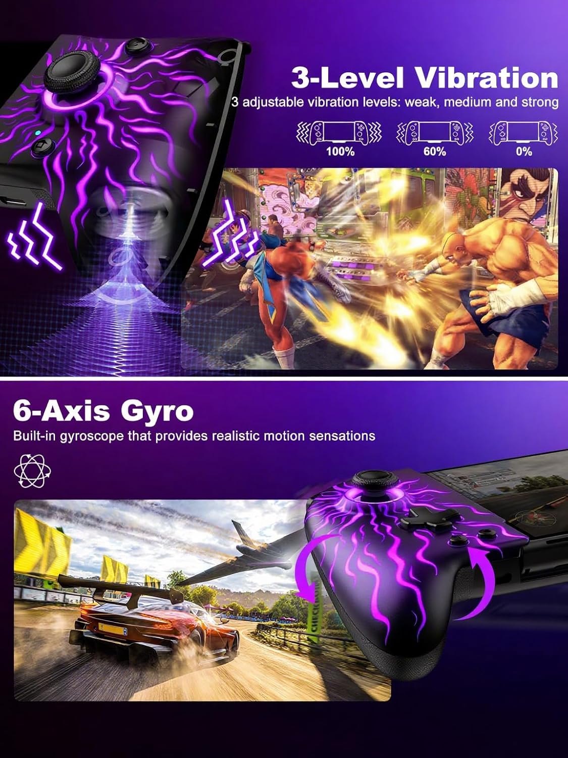 Wireless Hall Effect Joystick Controller for Nintendo Switch/OLED, One-Piece Ergonomic Handheld with Turbo and Macro, Flame Pattern - Image 5