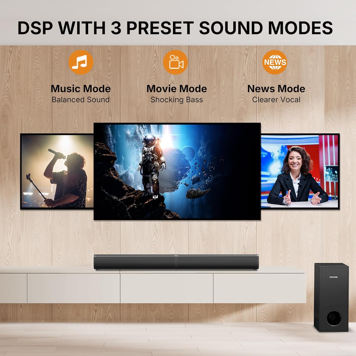Wohome 2-in-1 Detachable Bluetooth Soundbar with Subwoofers, 4.1 Channel Smart TV Home Theater System - Image 4